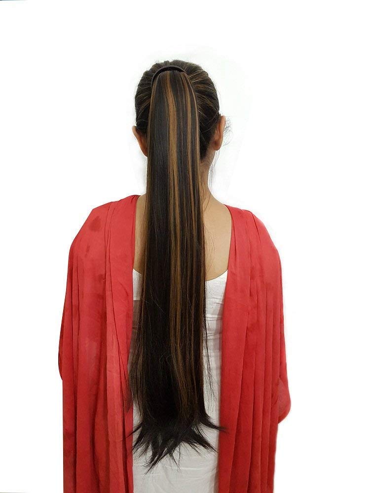 Premium Deluxe Ponytail Hair Extensions for Women & Girls - Natural Golden Highlights, 1-Pack | Perfect for Parties, Weddings & Everyday Wear