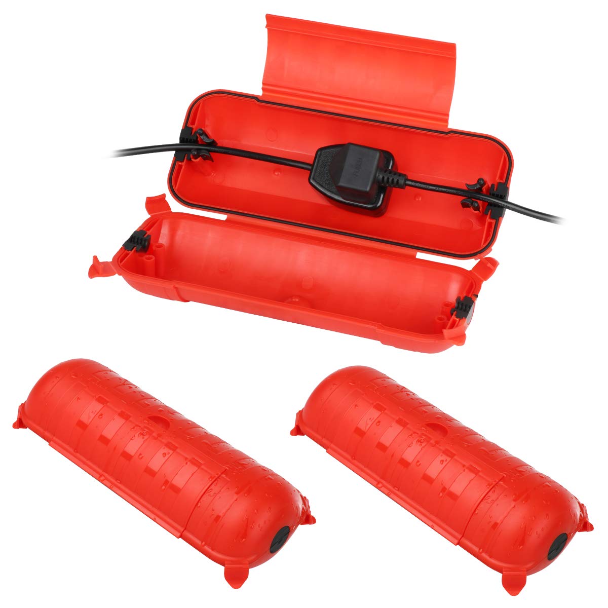 **Waterproof Outdoor Electrical Box with Safety Seal - Weatherproof Extension Cord Cover for Outdoor Plugs, Sockets & Outlets - Protects Holiday LED Lights, Power Strips & Pool Pumps - Red (Pack of 3) - Ideal for Patio, Garden & Holiday Decorations**
