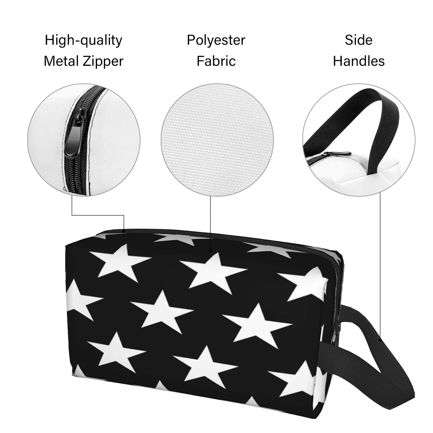 Travel Toiletry Bag for Women & Men - Large Waterproof Makeup Organizer & Portable Shaving Kit with Black White Star Pattern - Perfect for Gym, Camping, Business Trips & Vacation Essentials