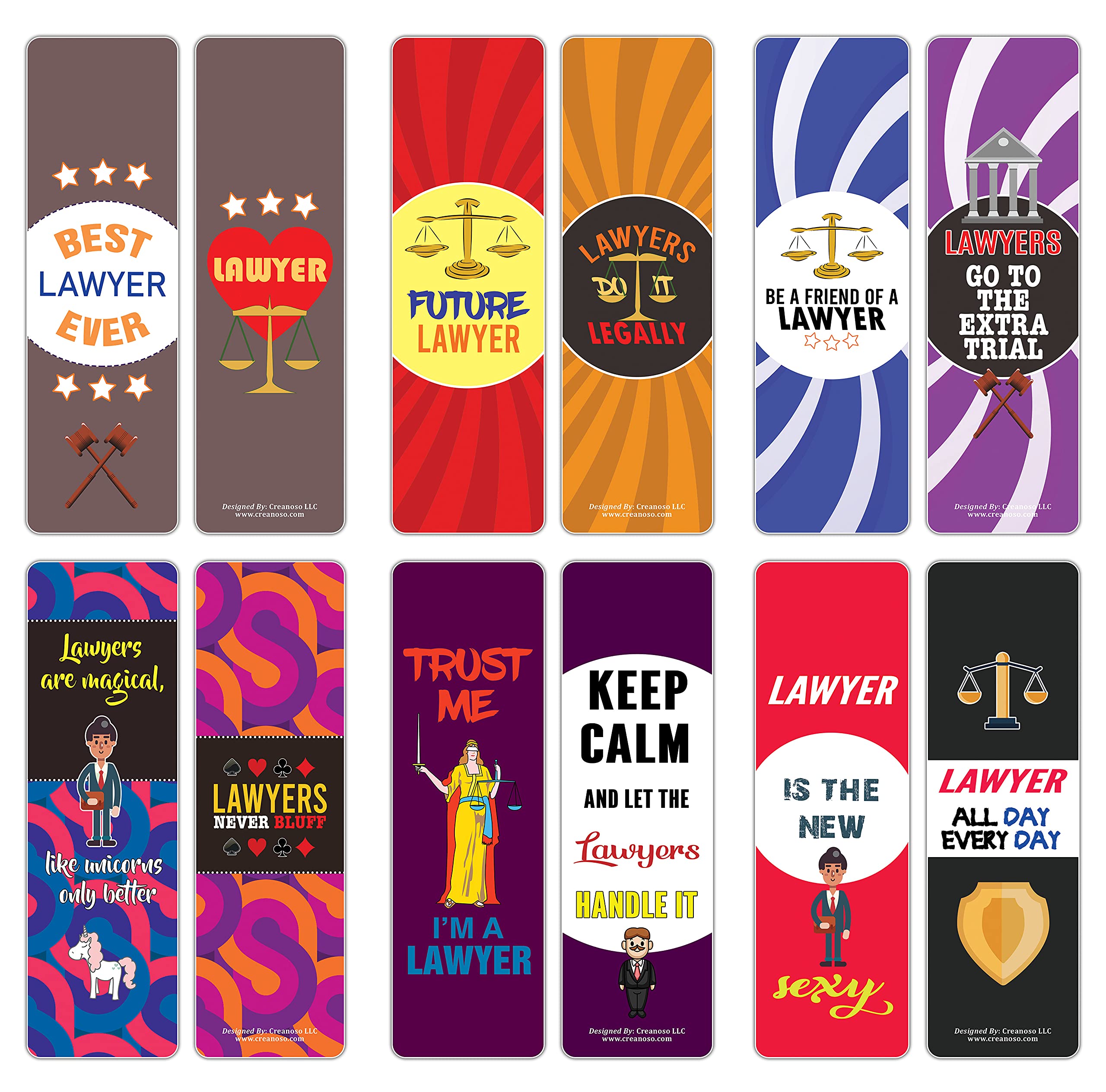 Creanoso I am a Lawyer Bookmarks (12-Piece Set) - Inspirational Lawyer Gifts for Book Lovers - Motivational Bookmark Cards for Attorneys & Law Students - Perfect for Office, Graduation & Birthday Presents