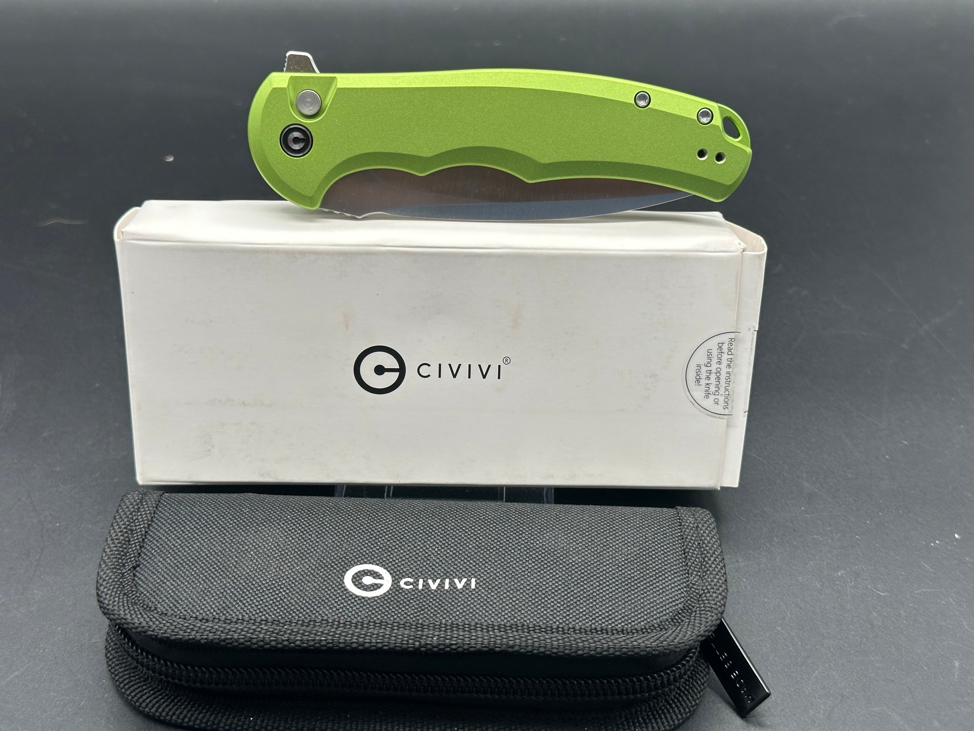 CIVIVI Button Lock Praxis Folding Knife - Lime Green Aluminum Handle, Nitro-V Drop Point Blade - EDC, Outdoor, Camping & Survival Tool
