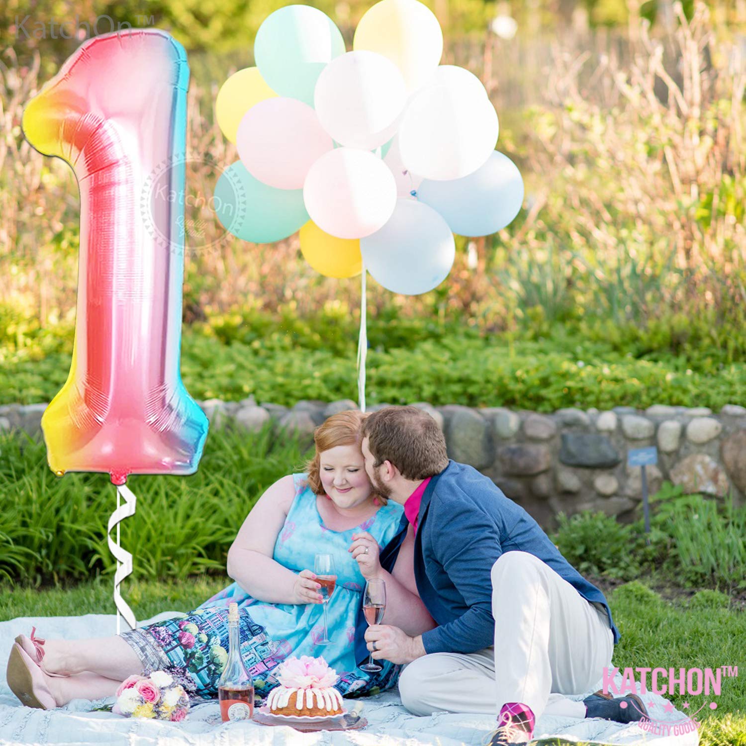 KatchOn Giant 40 Inch Rainbow Number 1 Balloon - Foil Number One Balloon for 1st Birthday Decorations | Rainbow 1 Year Old Birthday Party Supplies for Girls & Boys | Perfect for First Birthday Photos, Baby Showers & Milestone Celebrations