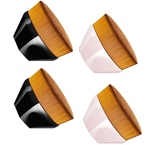 4 Pcs Flat Top Kabuki Foundation Brush Set - Soft Bristle Makeup Brushes for Liquid & Powder Foundation - Perfect for Contouring & Blending (Black & Pink) - Ideal for Professional Makeup Artists & Everyday Beauty Routines