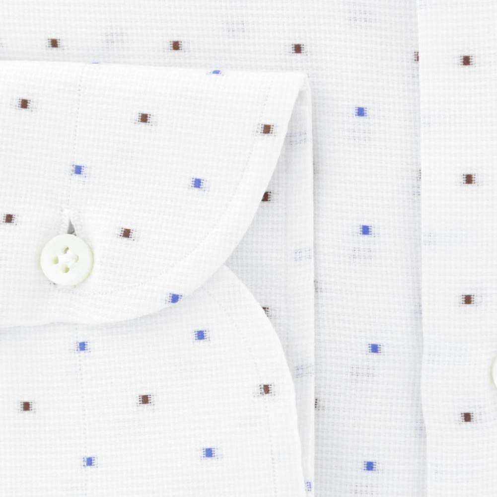 Luigi Borrelli Men's Blue Polka Dot Slim Fit Dress Shirt | Spread Collar Button Down Cotton Shirt | Size 15.5 Small | Perfect for Business Casual & Formal Occasions