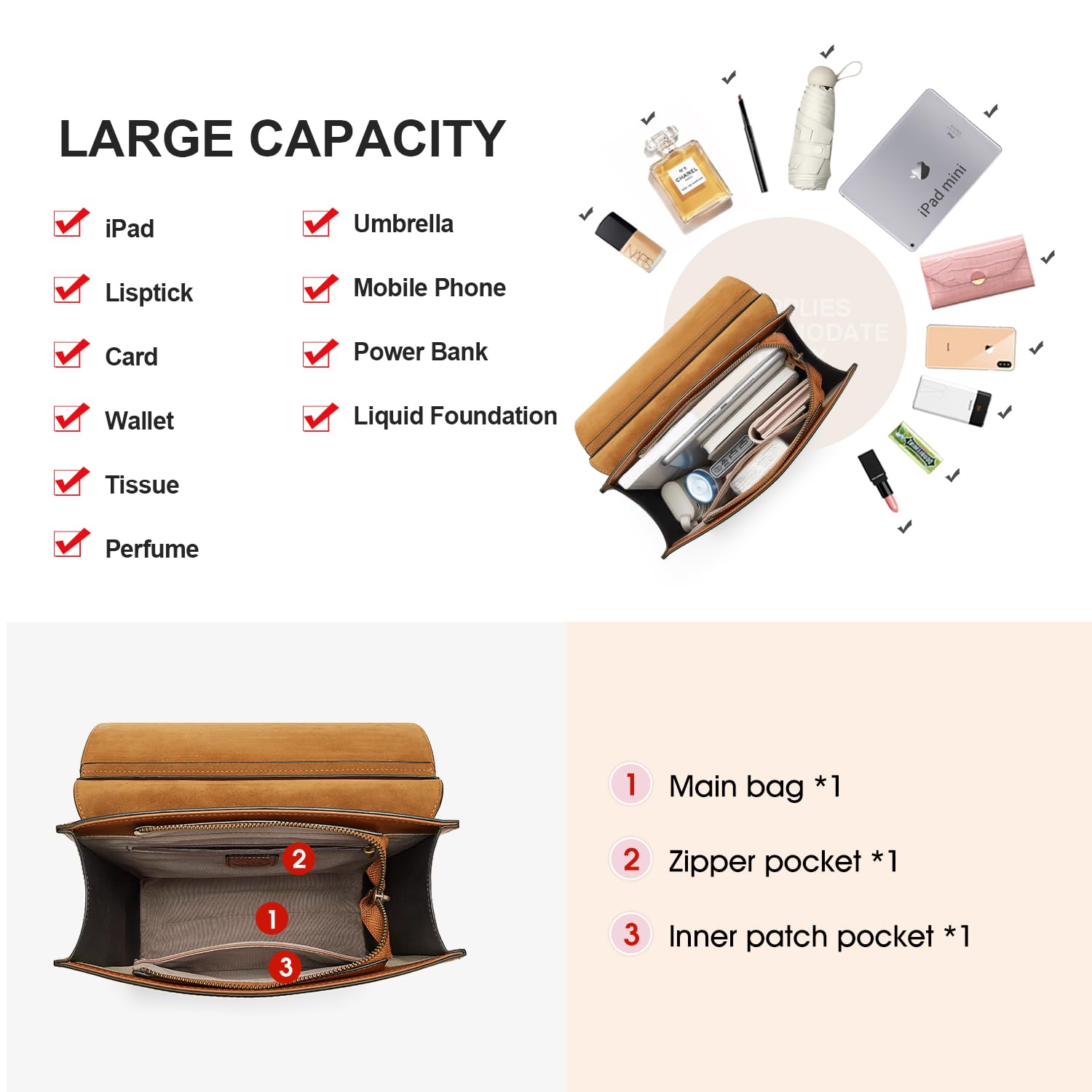 Vintage Leather Backpack for Women - Fashion Travel & College Bag (Orange)