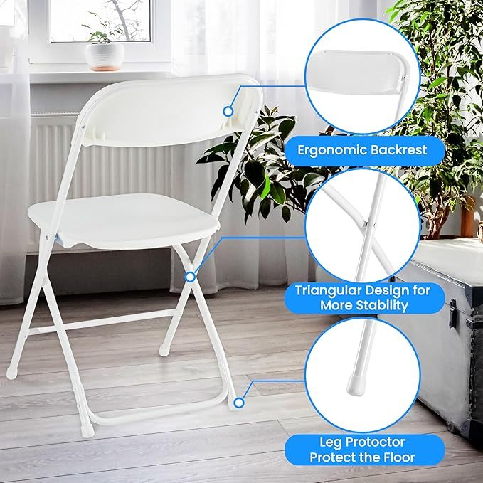 10 Pack Heavy Duty Folding Chairs with Metal Frame - 330lb Capacity Plastic Stackable Portable Seats for Indoor Outdoor Use - Perfect for Parties, Weddings, Events, Office, Patio, Picnic & Kitchen (White)