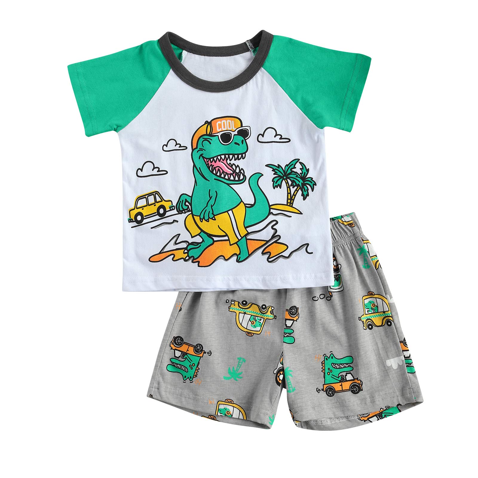 ZZLBUF Toddler Baby Boy 2-Piece Casual Outfit Set - Cartoon Print Short Sleeve T-Shirt & Elastic Waist Shorts - Soft Cotton Playwear for Summer, Outdoor Activities & Daily Wear