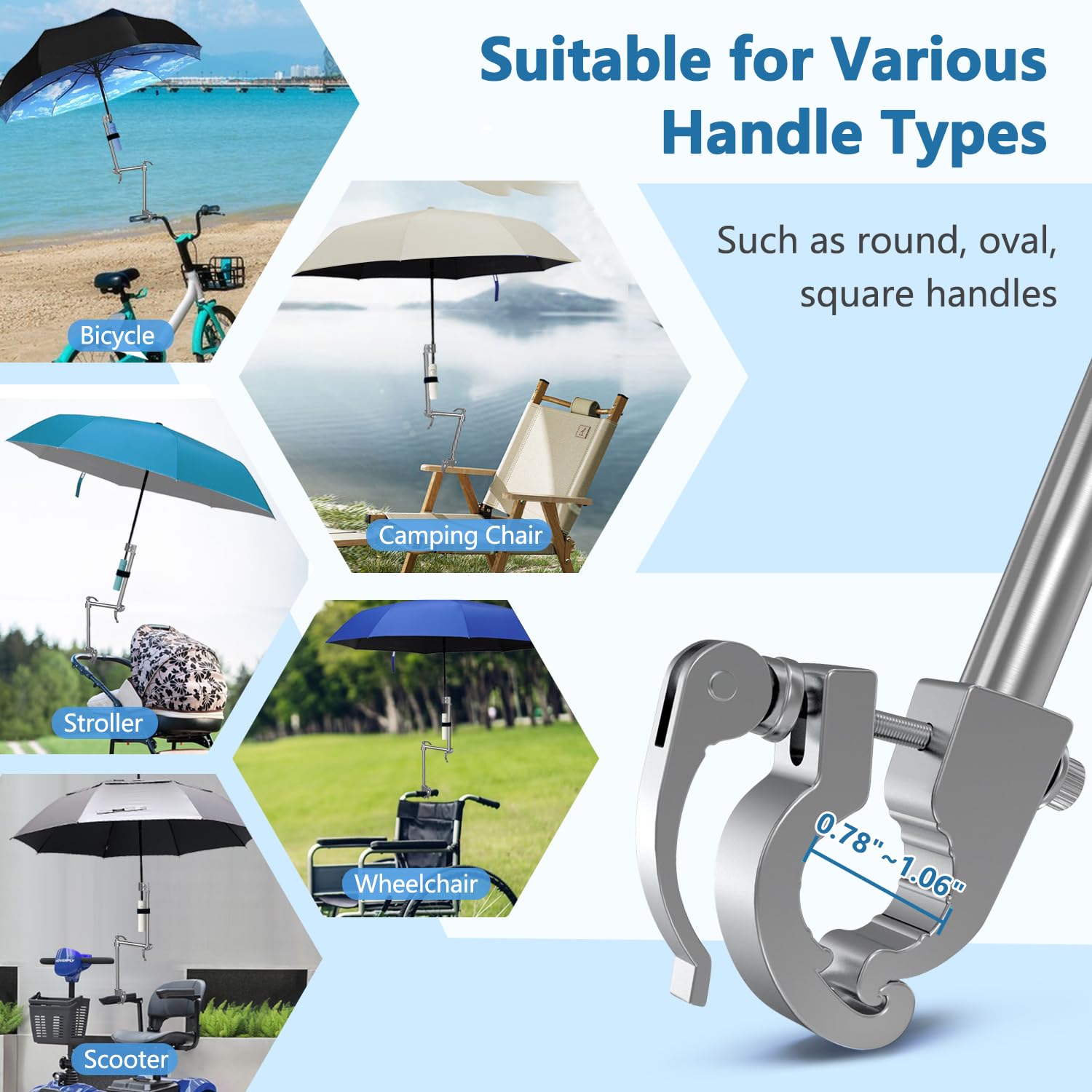 Wheelchair Umbrella Mount Holder - Adjustable Golf & Stroller Umbrella Attachment - Universal Clip Stand for Beach Chairs, Bikes, Walkers & Rollators - Perfect for Outdoor Activities, Travel & Mobility Assistance