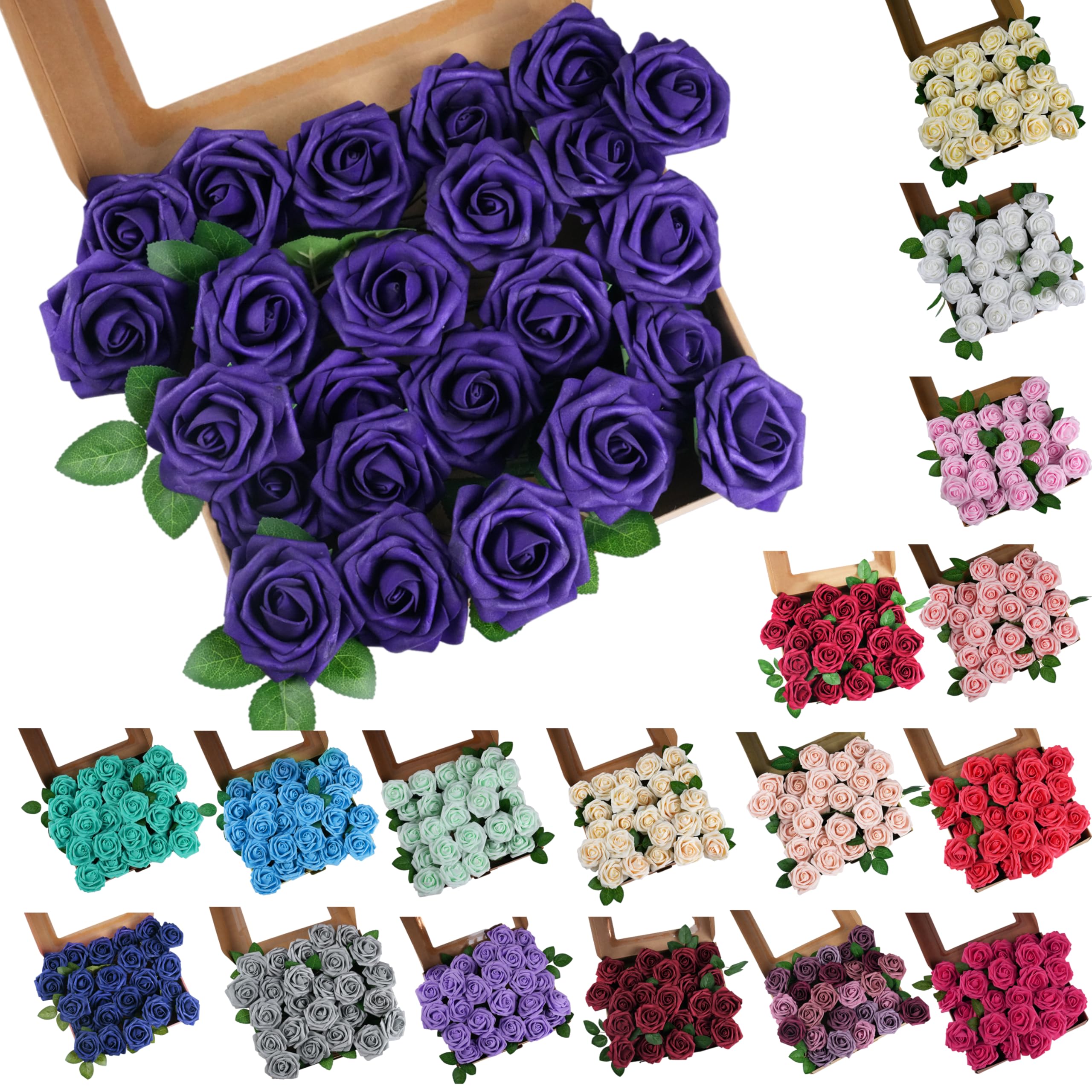 25pcs Realistic Purple Foam Artificial Roses with Stems - DIY Wedding Bouquets, Home Decor, Party Centerpieces, Table Arrangements, Gift Wrapping & Romantic Decorations