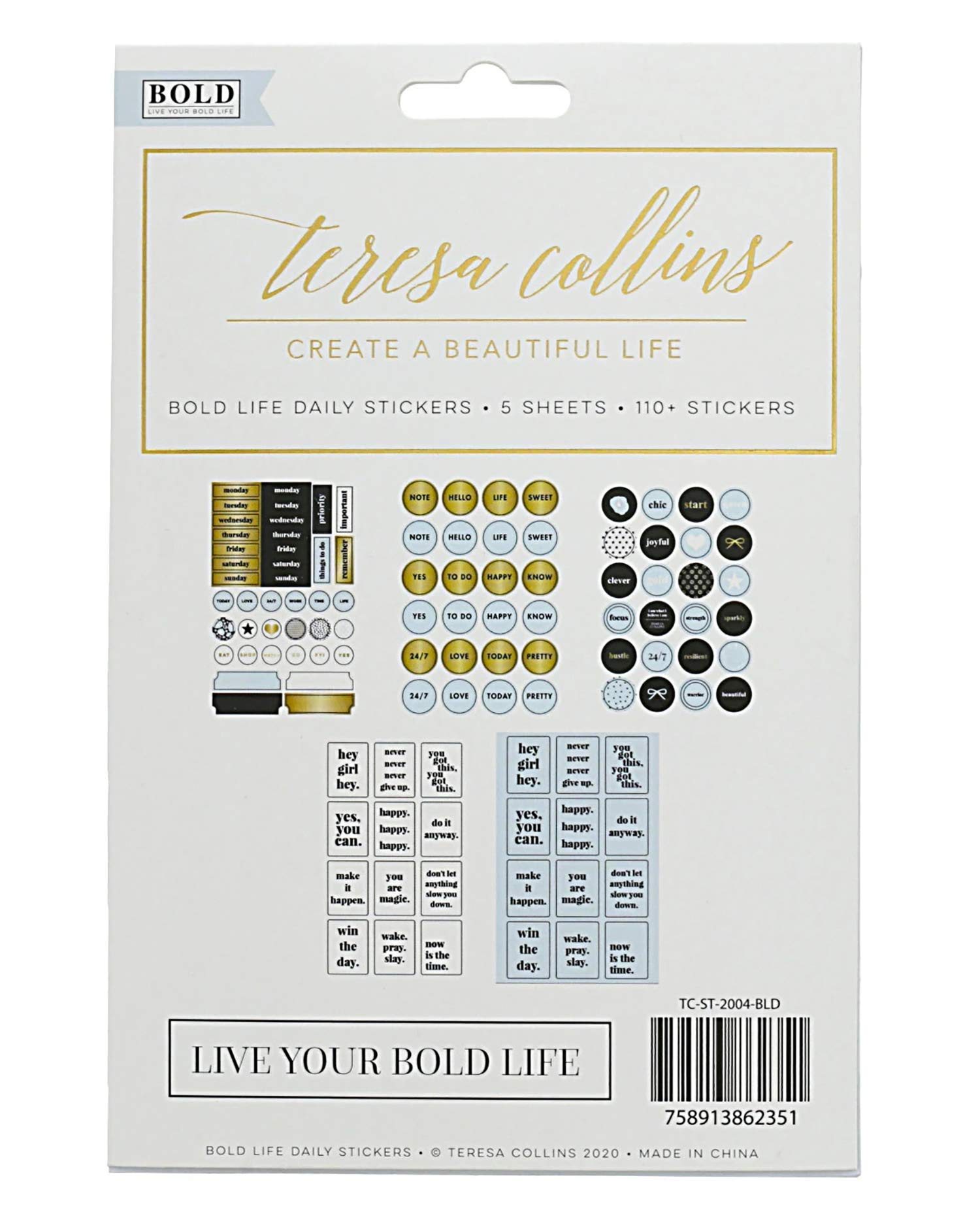 Teresa Collins Bold Life Daily Sticker Set - 5 Sheets of Inspirational Decorative Stickers for Planners, Journals, Scrapbooks & DIY Crafts