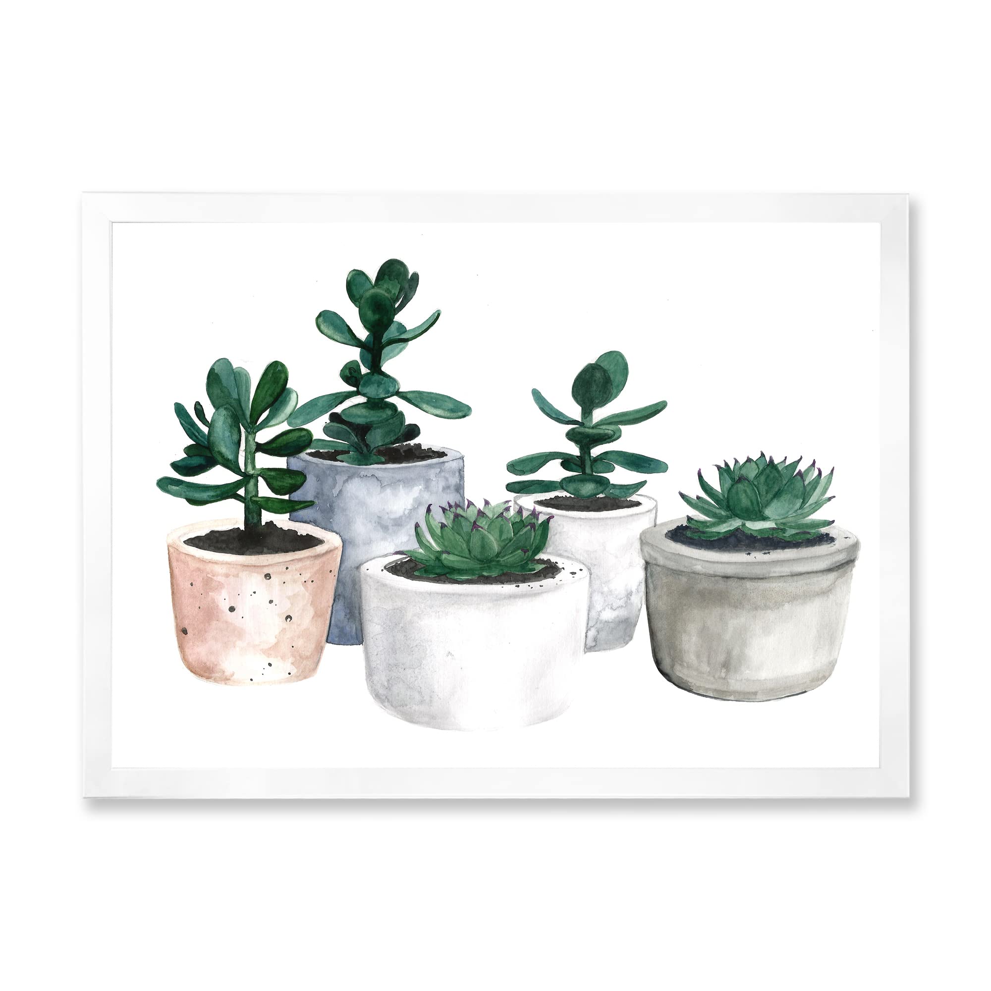 Cactus and Succulent House Plants Framed Wall Art - Vintage Farmhouse Decor for Living Room, Bedroom, Office & Bathroom