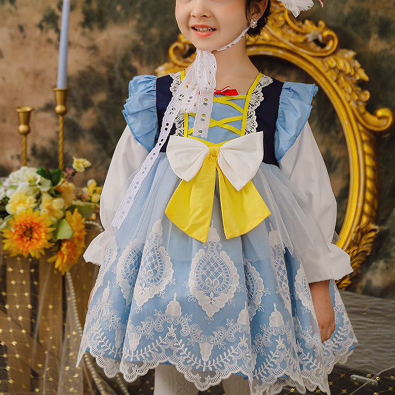 Elegant Princess Lace Flower Girl Dress with Cotton Details & Lantern Sleeves – Perfect for Weddings, Baptisms & Special Occasions