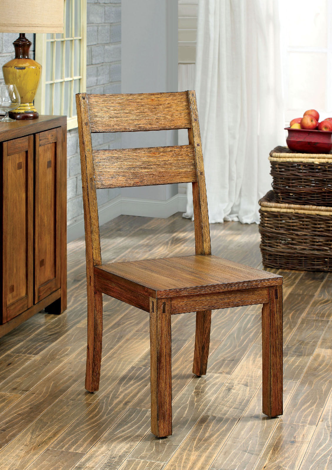 Dark Oak Rustic Style Solid Wood Kitchen Dining Chairs Set of 2 - Panel Back Chairs for Dining Room, Kitchen, Breakfast Nook & Farmhouse Decor