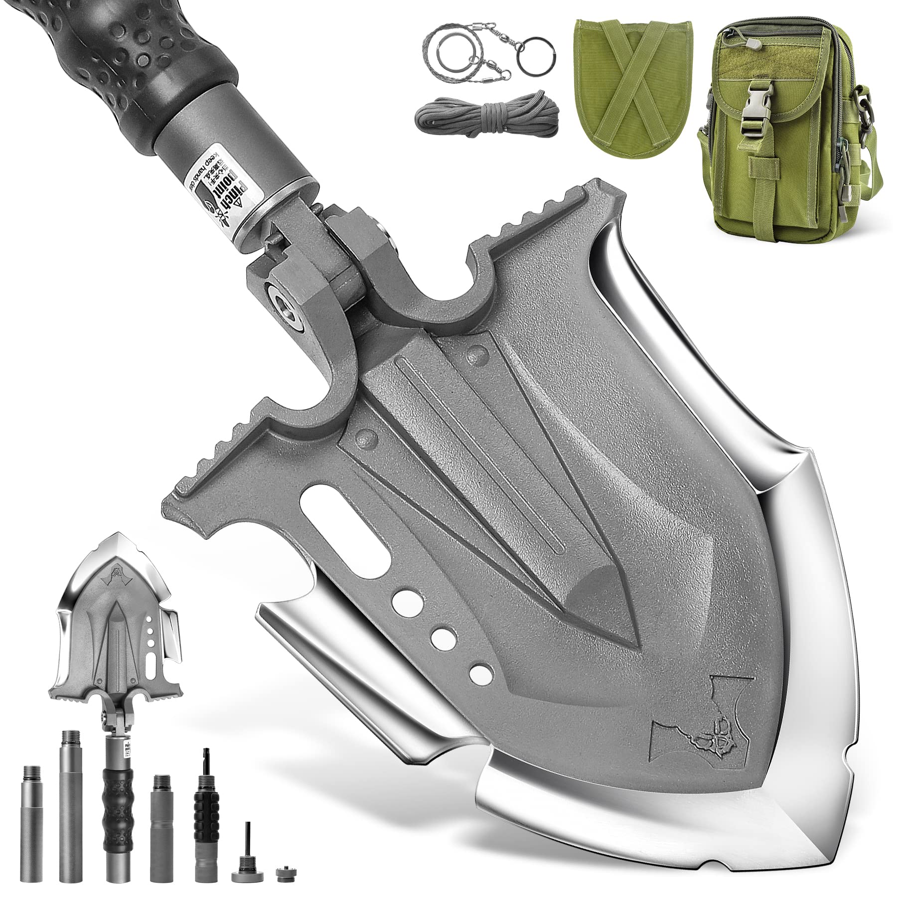 28-in-1 Zune Lotoo Survival Shovel Multitool - Tactical Camping Folding Shovel with Unbreakable Martensitic Steel, Adjustable 7 Angles (24-35.4 Inches) - Compact Outdoor Gear for Hiking, Camping, Emergency & Survival Situations