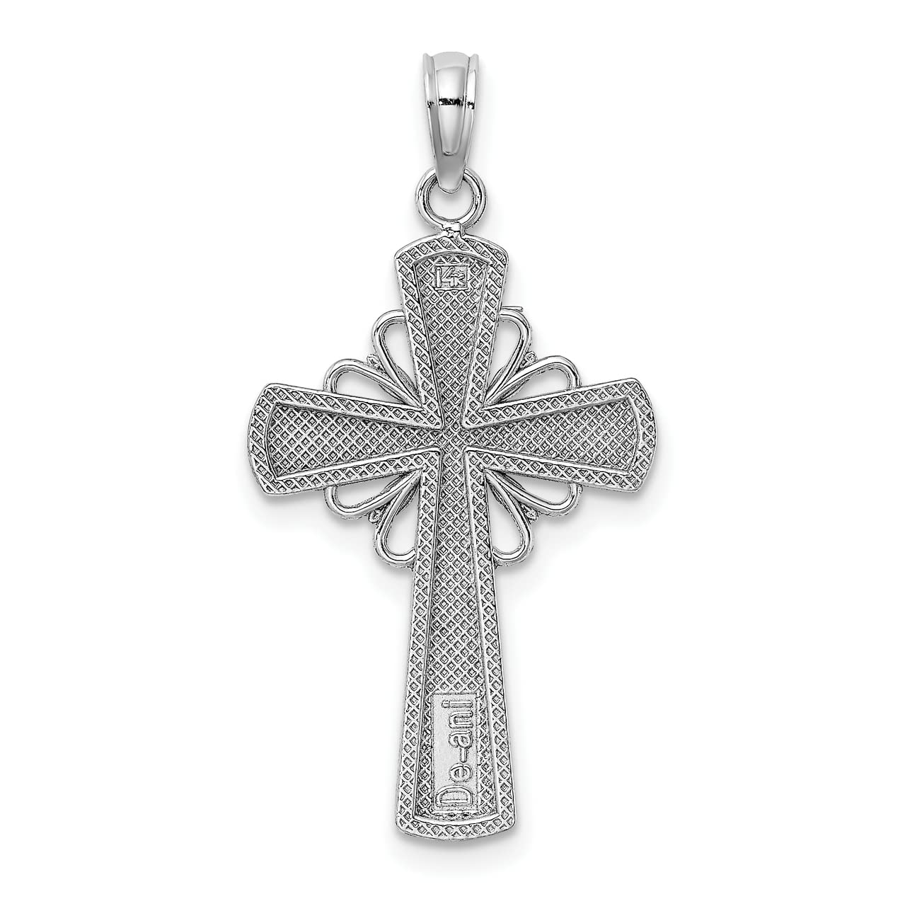14K White Gold Beaded Edge Grid Accent Cross Charm Necklace - Elegant Religious Jewelry for Women, Perfect for Gifts, Church, and Everyday Wear