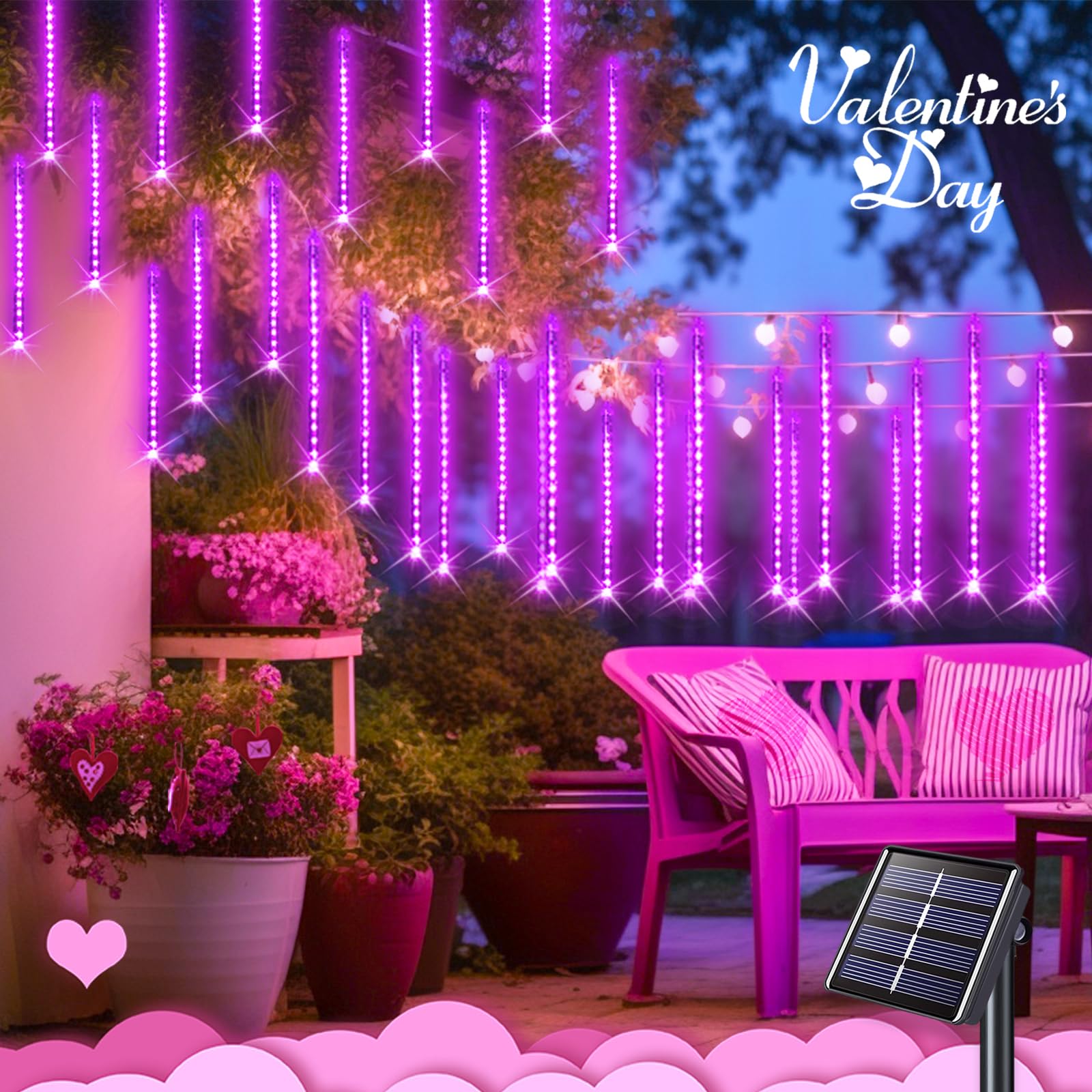 JMEXSUSS Pink Solar Meteor Shower Lights - Waterproof Outdoor Garden Lights for Patio, Yard, Pathway - Romantic Decoration for Christmas, Wedding, Party (Solar Powered)