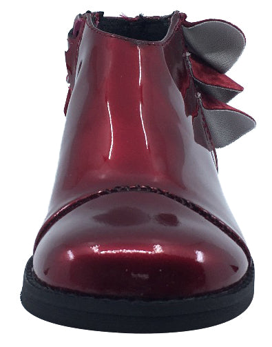 Luccini Girls' Ruffle Back Bootie - Burgundy Patent Leather Shoes for Toddlers & Kids | Perfect for School, Parties & Special Occasions