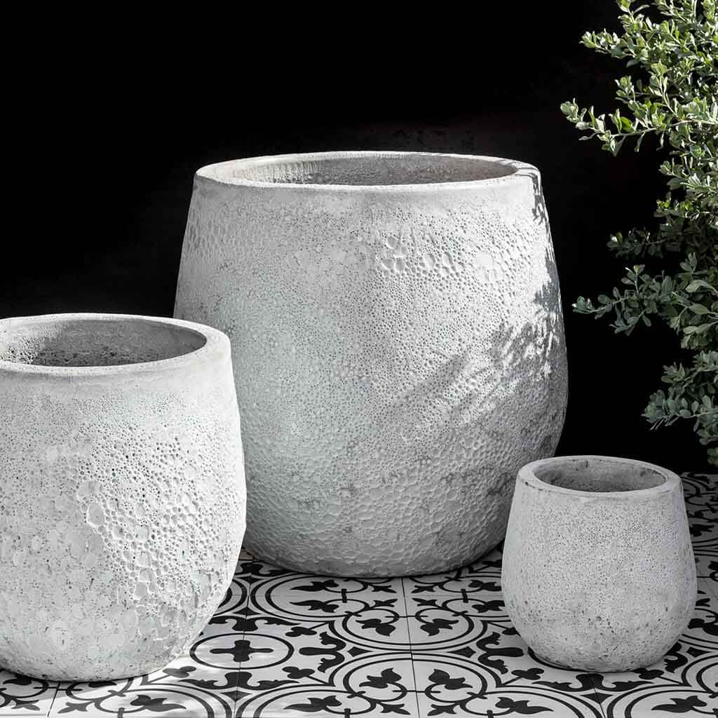 Campania International Baleares White Coral Planter Set of 3 - Modern Outdoor Garden Planters for Patio, Balcony & Home Decor