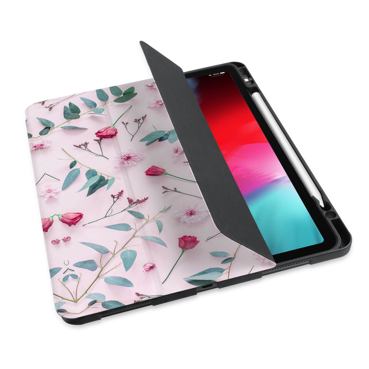 Premium iPad Trifold Case with Flat Flower Design - Slim Protective Cover for iPad Air/Pro (6th/5th/4th Gen) - Perfect for Work, Travel & Daily Use