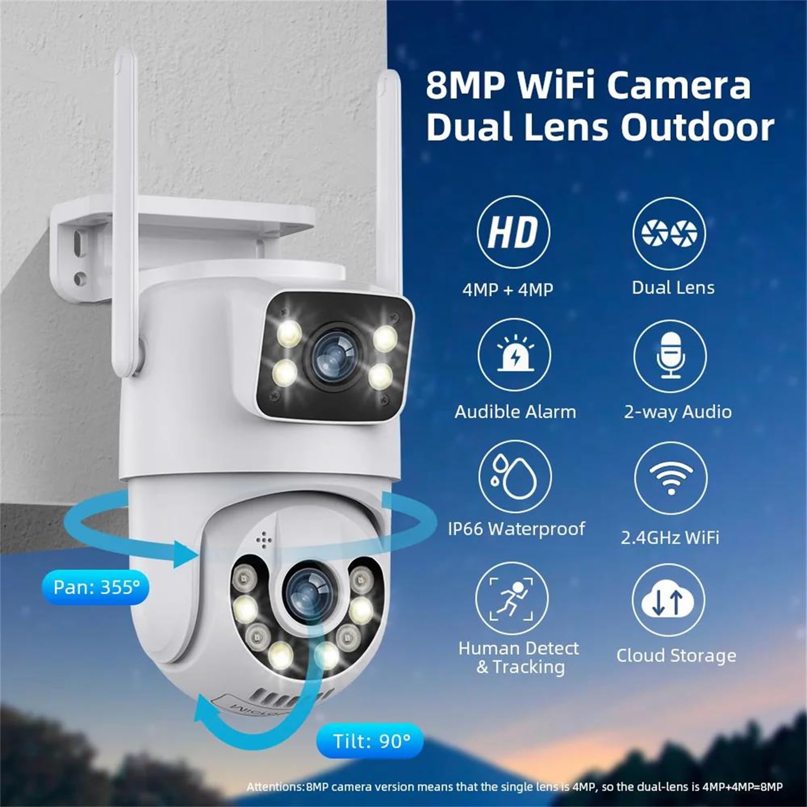 6MP Dual Lens PTZ Outdoor Security Camera with WiFi, Auto Tracking & IP66 Waterproof - Dual Screen Display & 128GB Card Included for Home/Business Surveillance (Day/Night Monitoring)