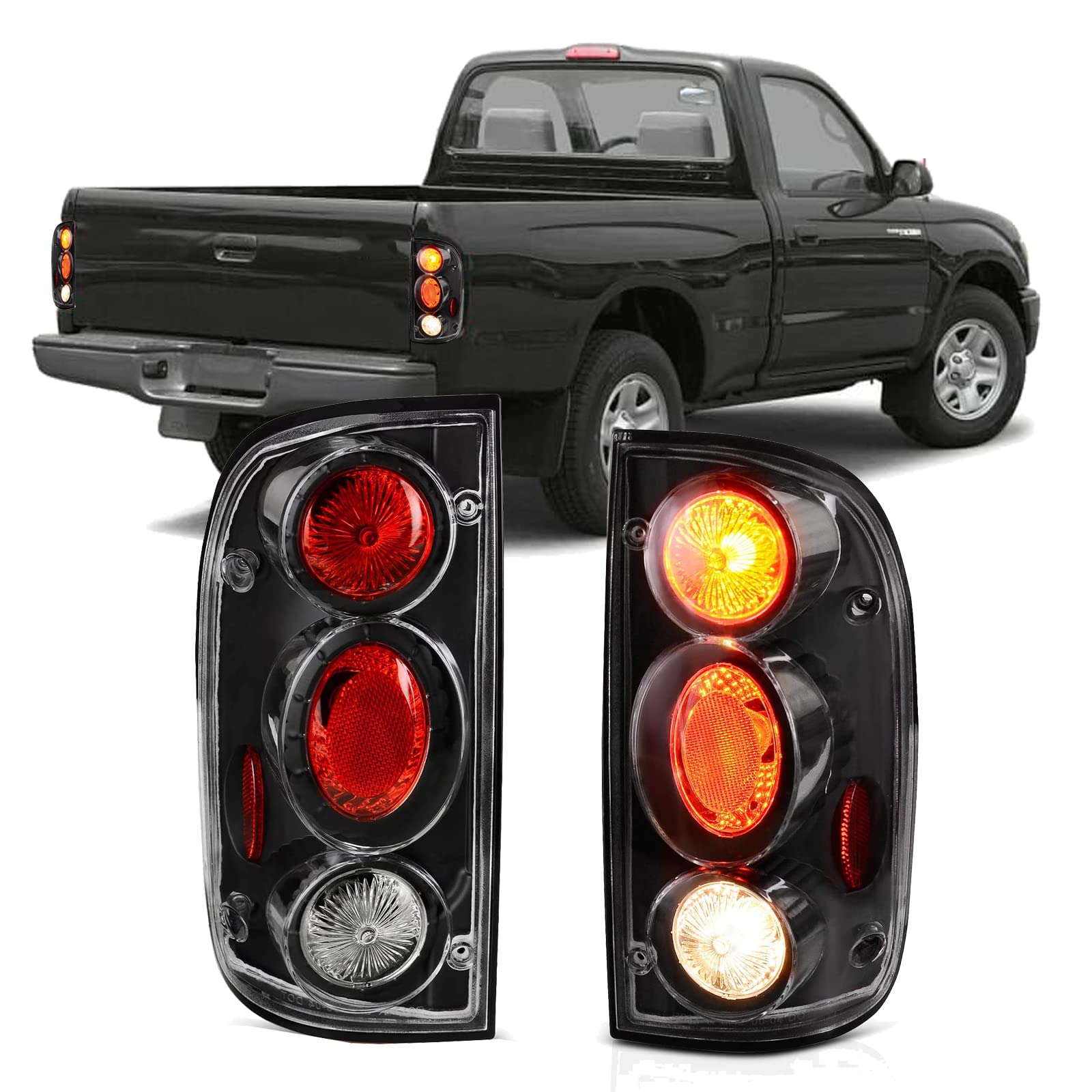 Winjet Black Housing Clear Lens Tail Lights Assembly - Compatible with Toyota Tacoma 2001-2004, Altezza Style Tail Lamp Replacement (1 Pair Left & Right) - Perfect for Off-Roading, Custom Car Upgrades & Night Driving Safety