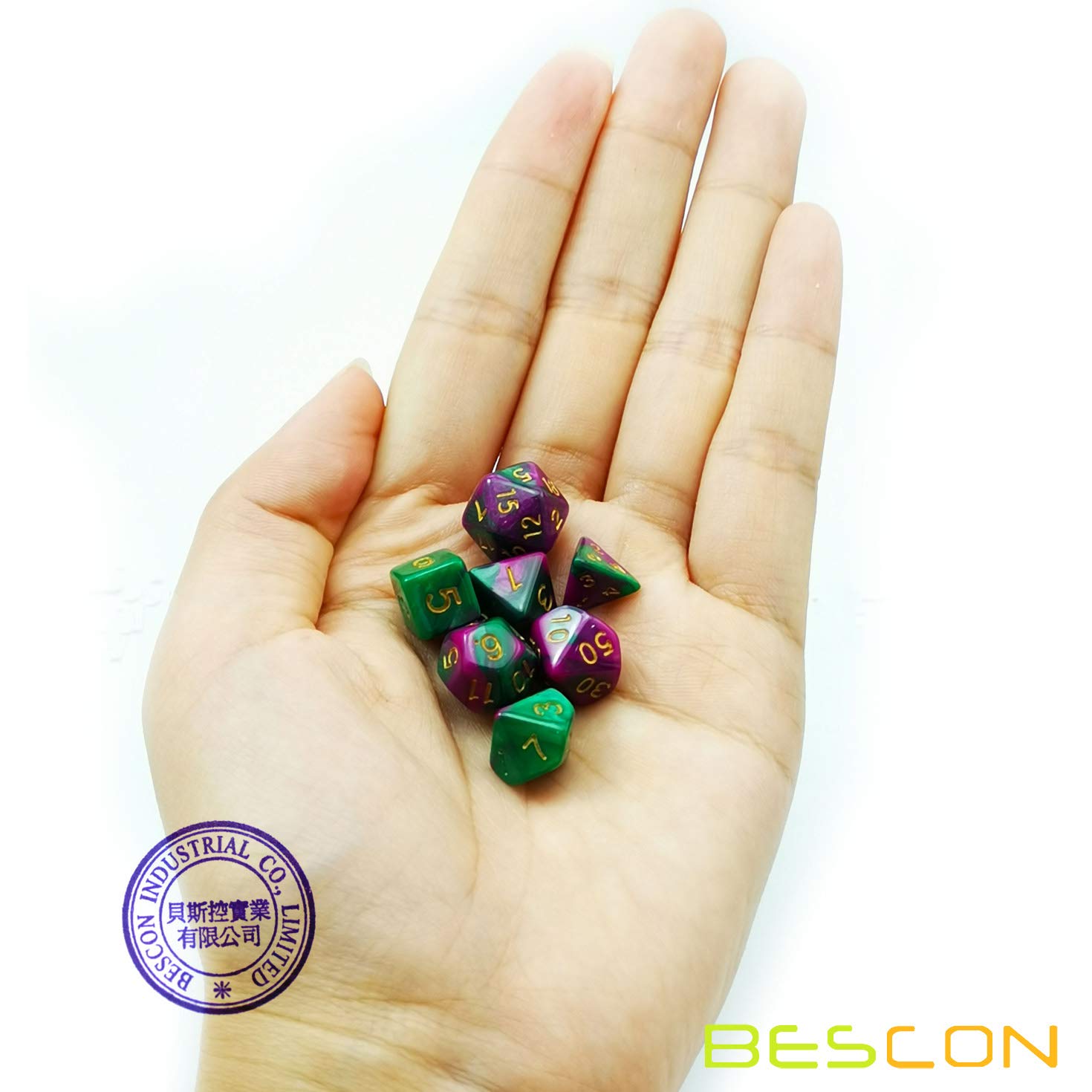 Bescon Mini Two-Tone Polyhedral RPG Dice Set - 10mm Small Dice (D4-D20) for Wizards & Jungle Adventures | Perfect for D&D, Pathfinder & Tabletop Gaming