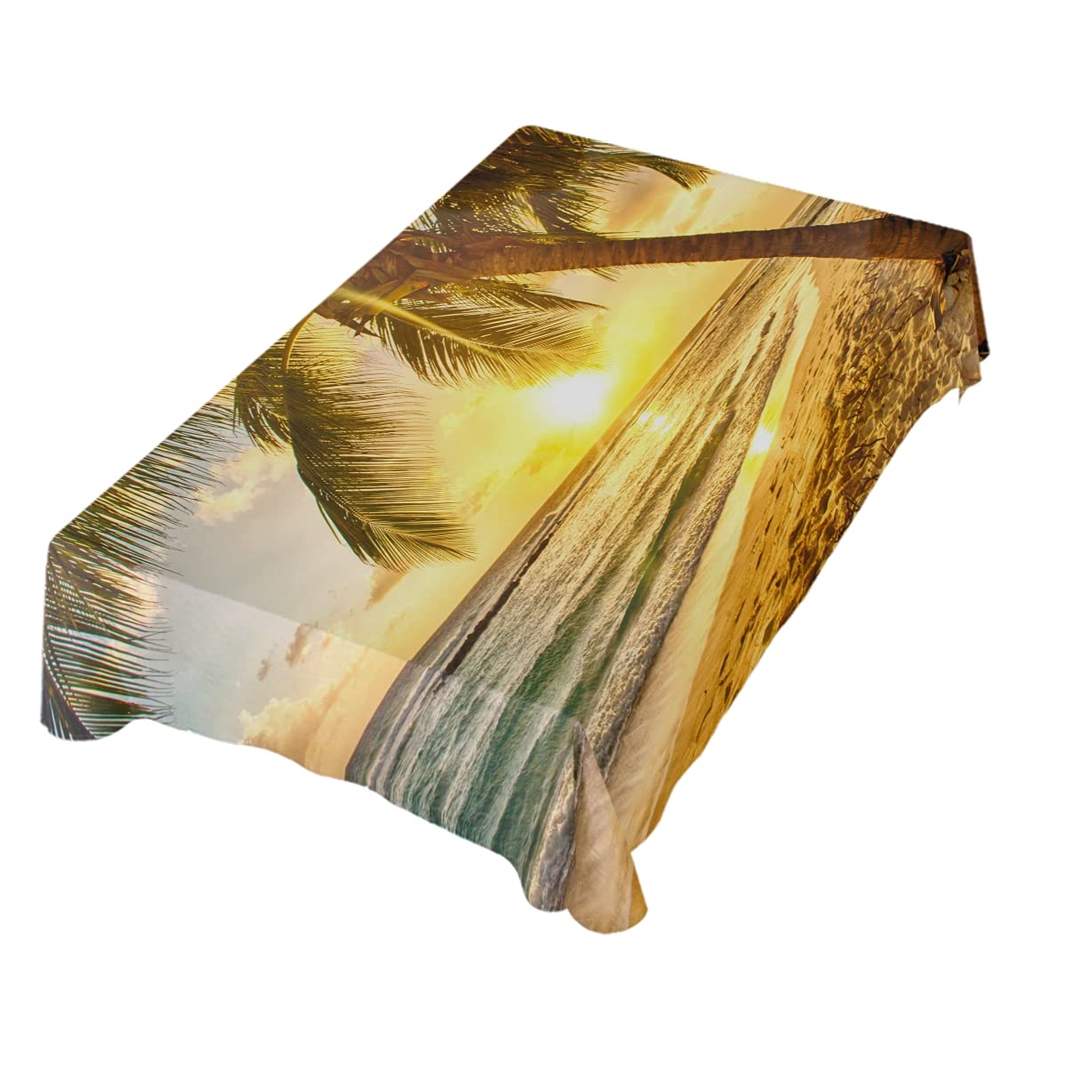 Yellow Ocean Beach Sunset & Palm Tree Polyester Tablecloth - 60 Inch Rectangle Table Cover for Party, Dinner & Outdoor Decor - Perfect for Beach Themed Events, Summer BBQs & Tropical Celebrations
