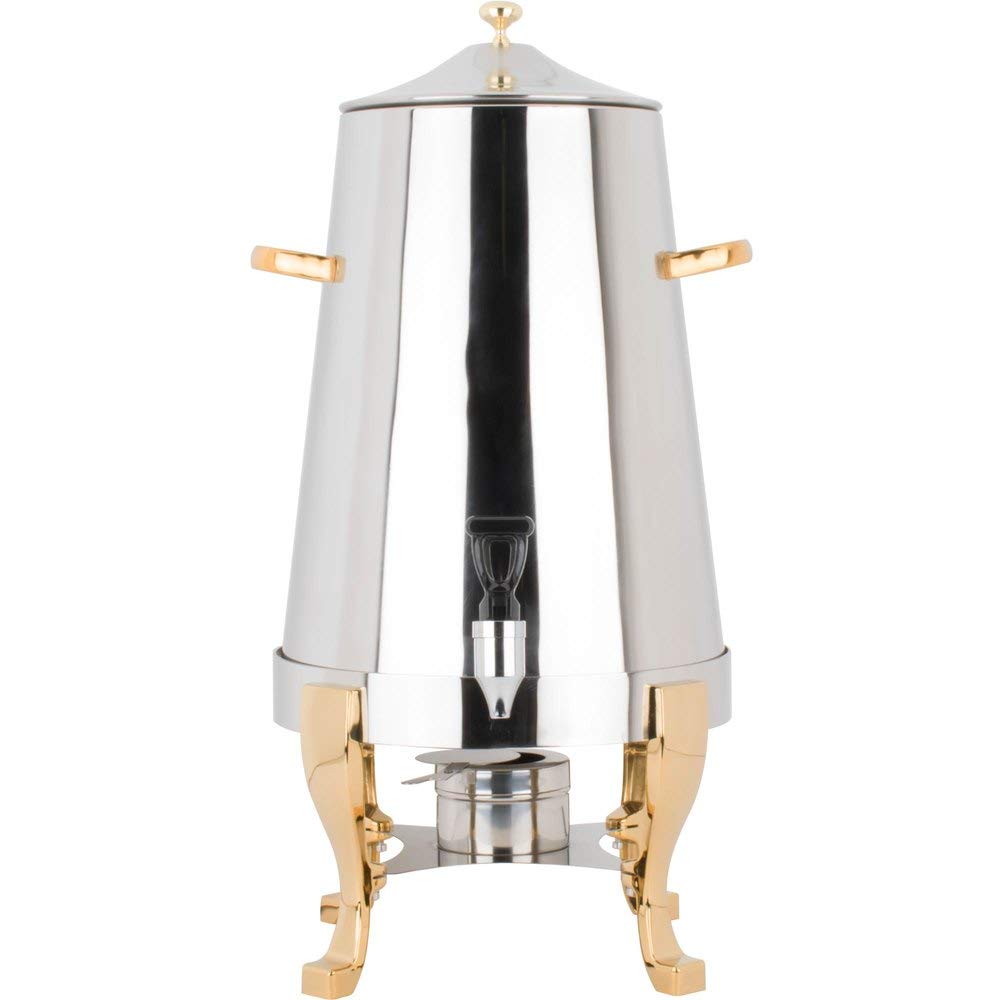 5 Gallon (19L / 20QT) Stainless Steel Coffee Urn with Gold Accents - 80 Cup Commercial Hot Beverage Dispenser for Coffee, Tea & Hot Water - Perfect for Catering, Restaurants & Large Events