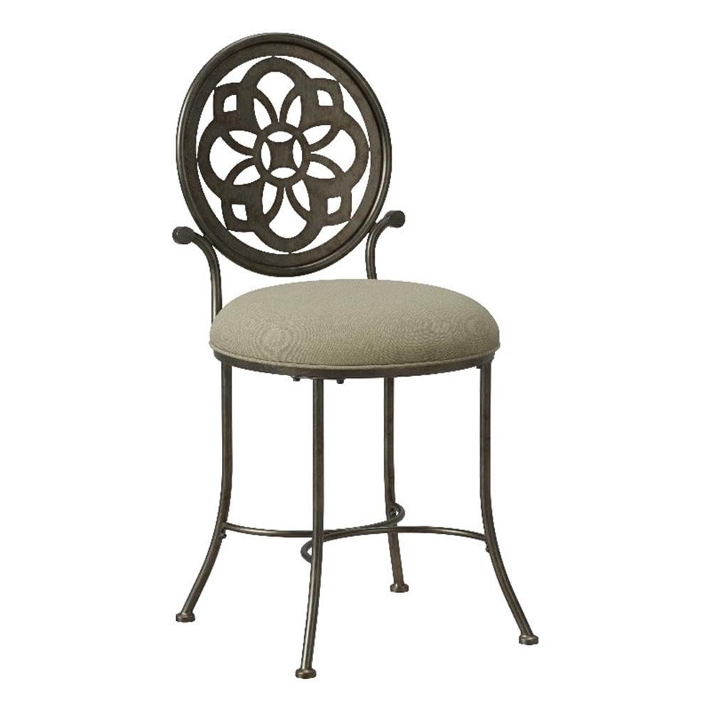 Hillsdale Marsala Metal Vanity Stool with Circular Geometric Back Design - Gray Makeup Stool for Bathroom, Dressing Room & Bedroom Decor | Perfect for Vanity, Makeup Area & Home Decor