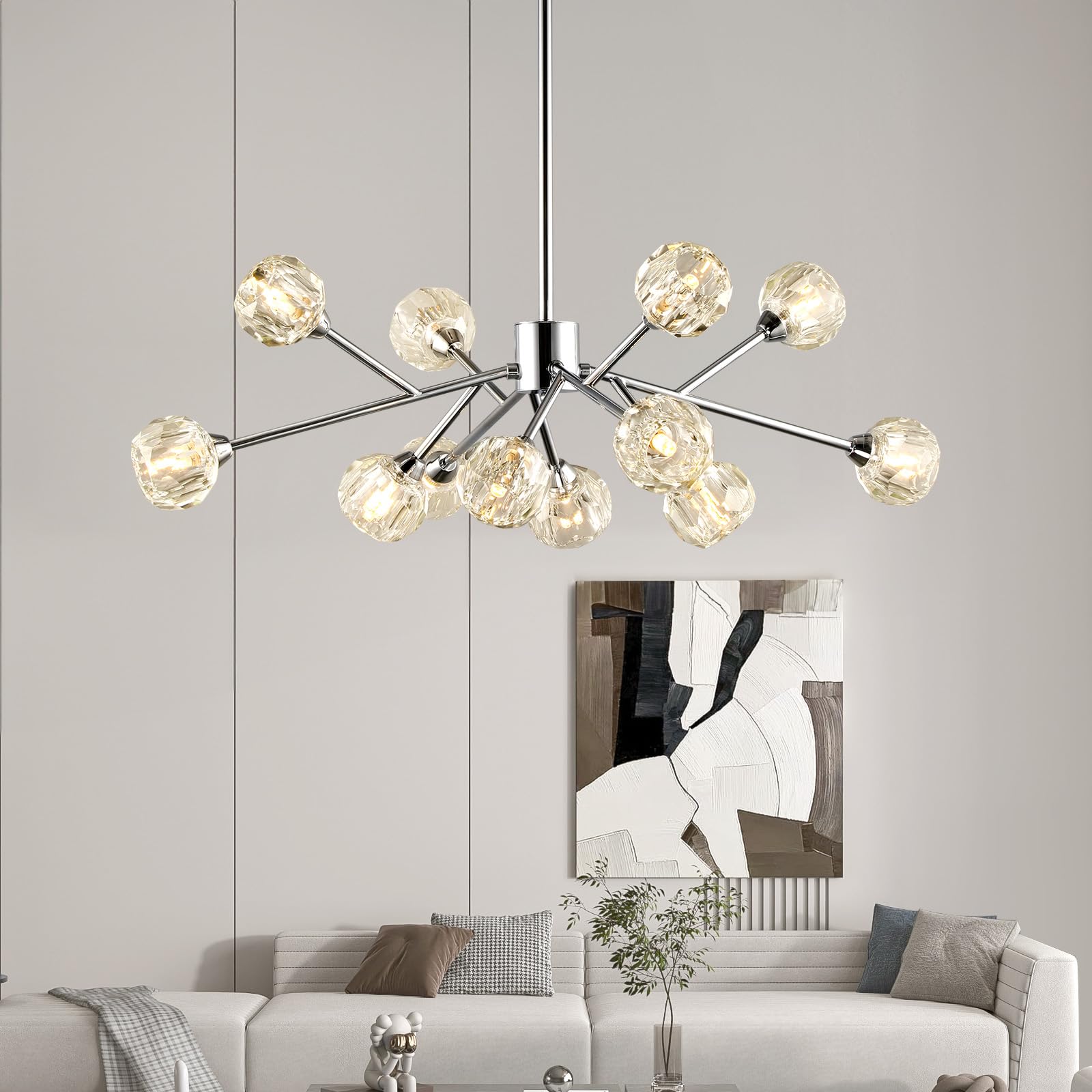 Modern Crystal Chandelier - 12-Light Chrome Fixture for Dining Room & Kitchen Island