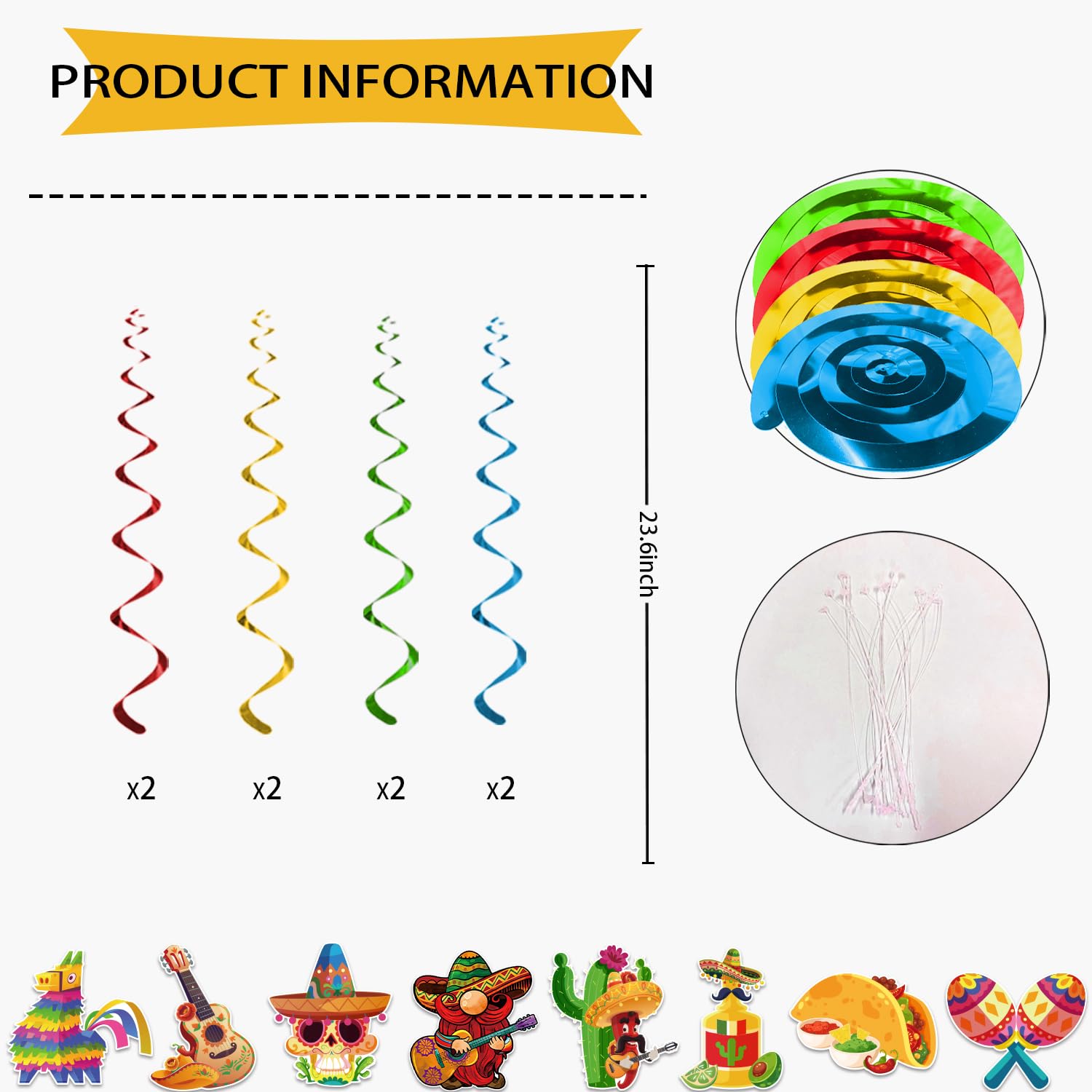 Pre-Strung Taco Birthday Party Decorations Kit - Includes 1 Fiesta Happy Birthday Banner & 8 Cinco De Mayo Hanging Swirls - Mexican Themed Party Supplies for Fiesta, Taco Tuesday & Birthday Celebrations