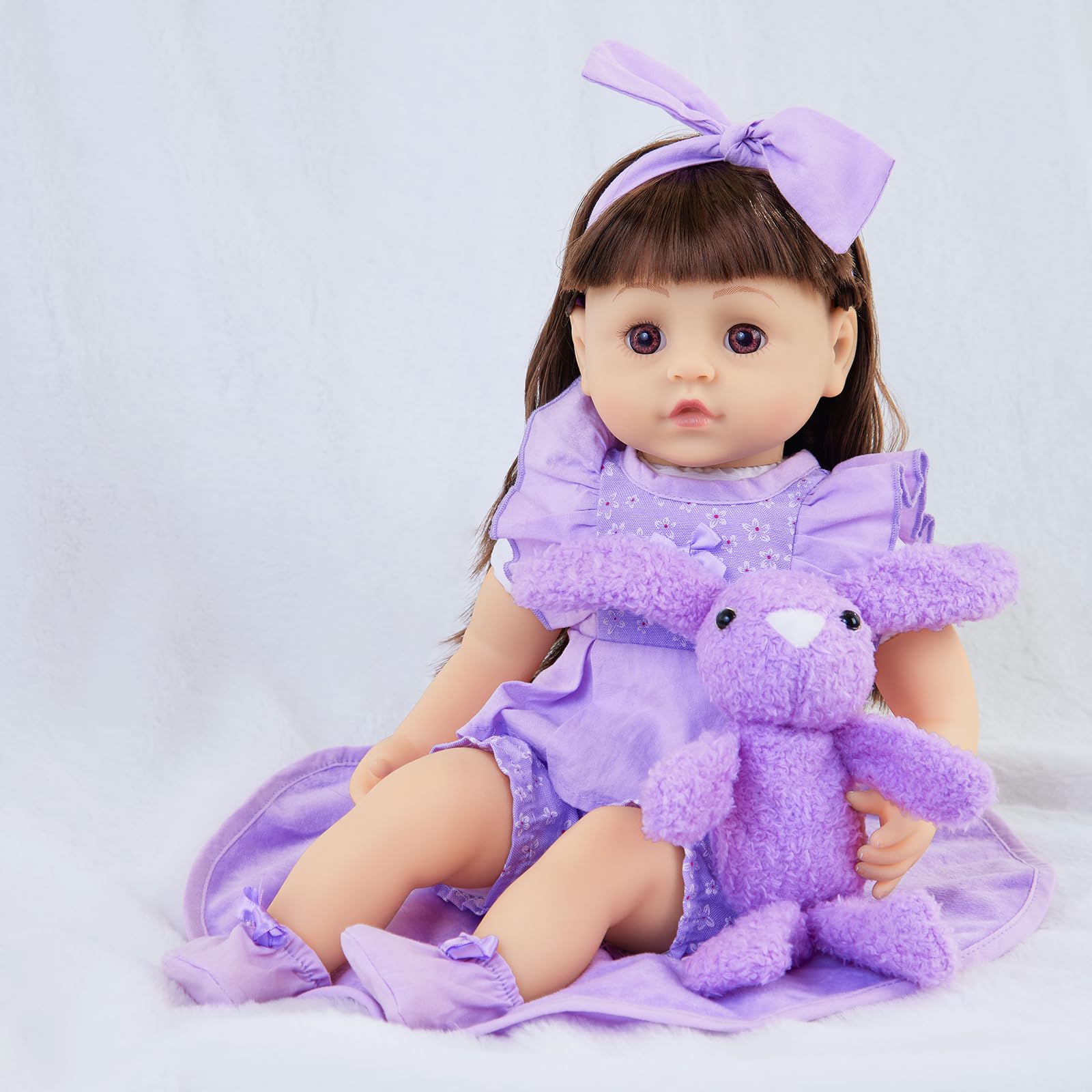 11-Piece Purple Floral Baby Doll Clothes Set with Bassinet & Accessories for 16-18 Inch Reborn Dolls | Perfect for Dress-Up, Role Play & Gift Giving