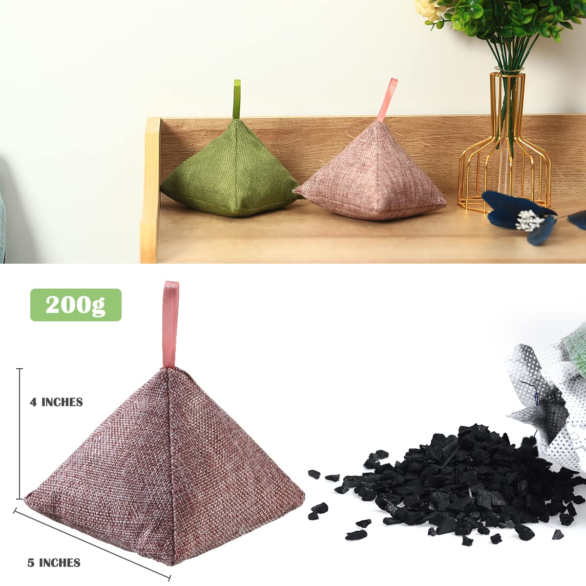 Activated Charcoal Bamboo Bags - Natural Odor Eliminator for Home, Car & Closet | 8-Pack in Green, Brown, Orange & Blue | Eco-Friendly Air Freshener for Shoes, Gym Bags & Pet Areas