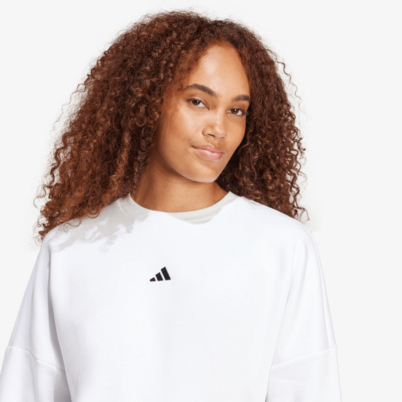 Adidas Women's Small Logo FeelCozy Fleece Crew Sweatshirt - Soft & Warm White Pullover for Casual Wear, Gym, and Lounge
