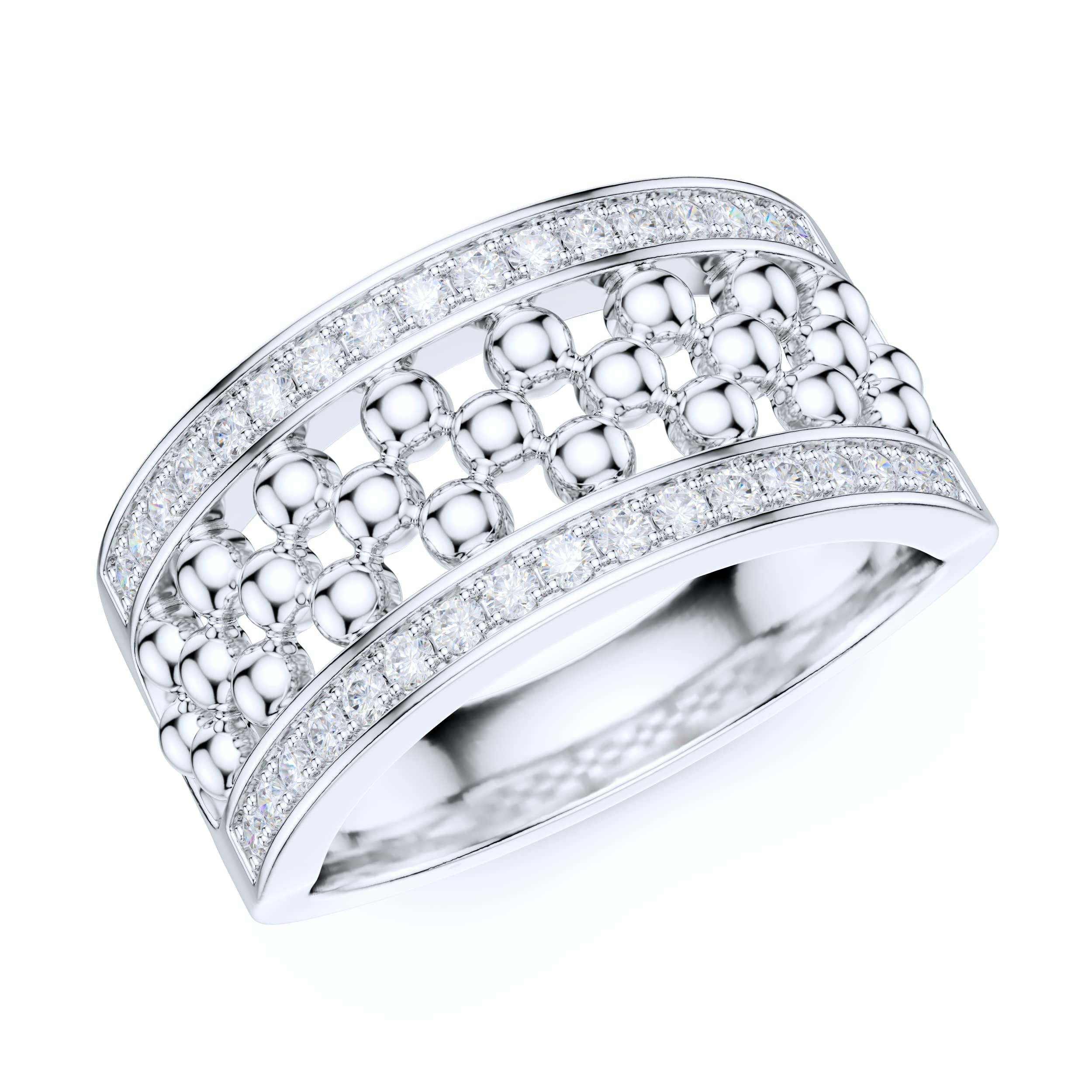 Sterling Silver Wide Split Shank Beaded Bubble Ring with Simulated Diamond or Genuine Moissanite - Promise Ring, Wedding Band, Anniversary Gift for Her - Perfect for Engagements, Proposals & Special Occasions