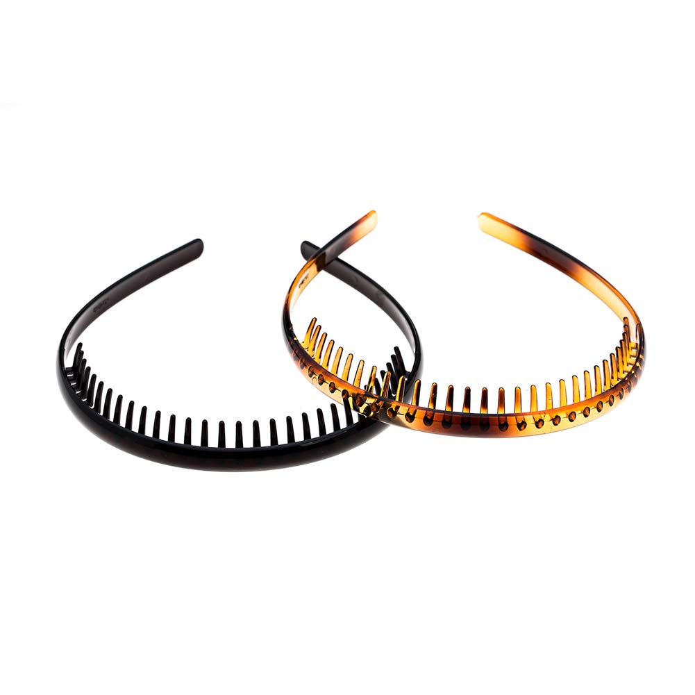 Ruihfas 2 Pack Fashion Plastic Headbands with Teeth Comb - Non-Slip Hair Hoop Bands for Women & Girls - Perfect for Workouts, Yoga, and Everyday Styling