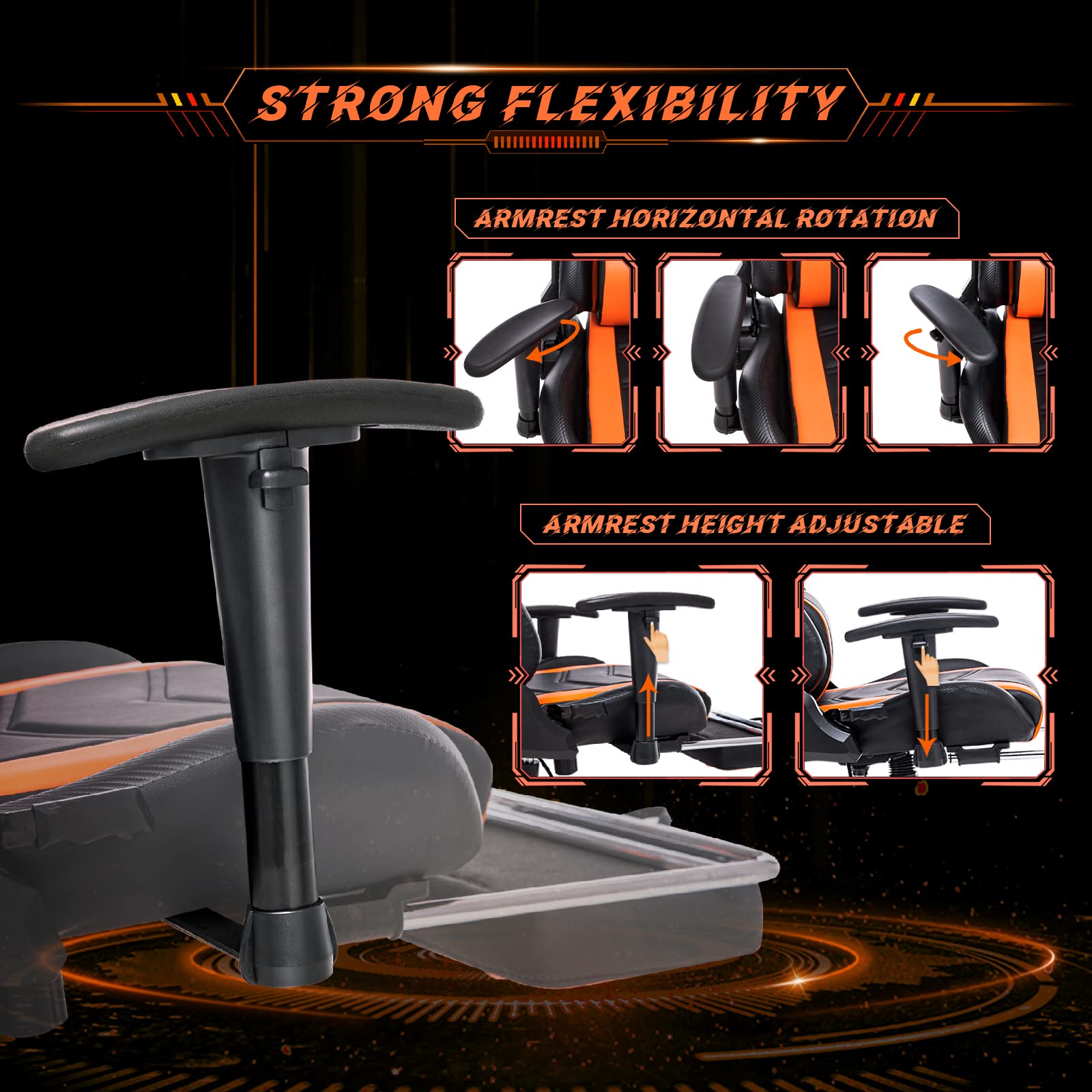 Ergonomic Gaming Chair with High Back, Lumbar Support & Footrest - Adjustable Racing Style Computer Office Chair for PC Gamers & Home Workstations (Black/Orange) - Perfect for Esports, Streaming & Long Work Sessions