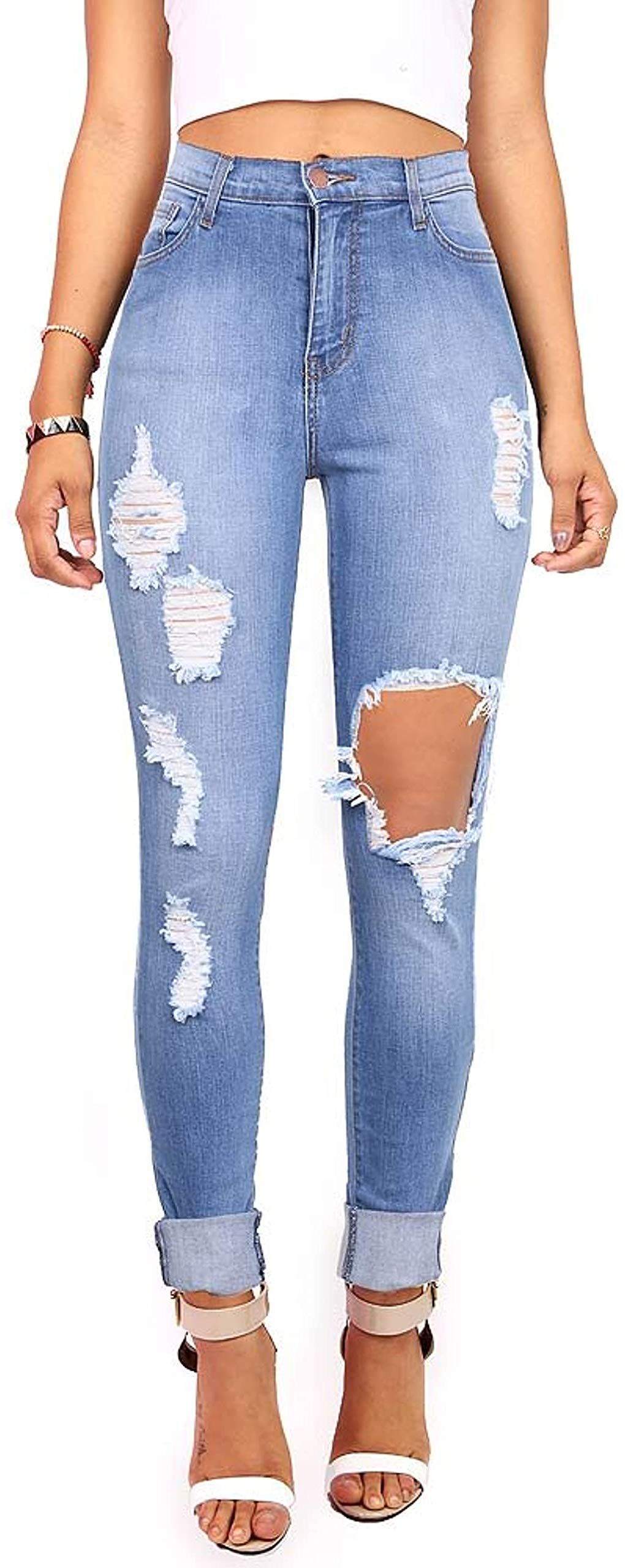 Trendy Women's Ripped High Waist Skinny Jeans - Stretch Denim Pants for Casual Outfits & Night Out | Perfect for Date Nights, Parties and Everyday Wear
