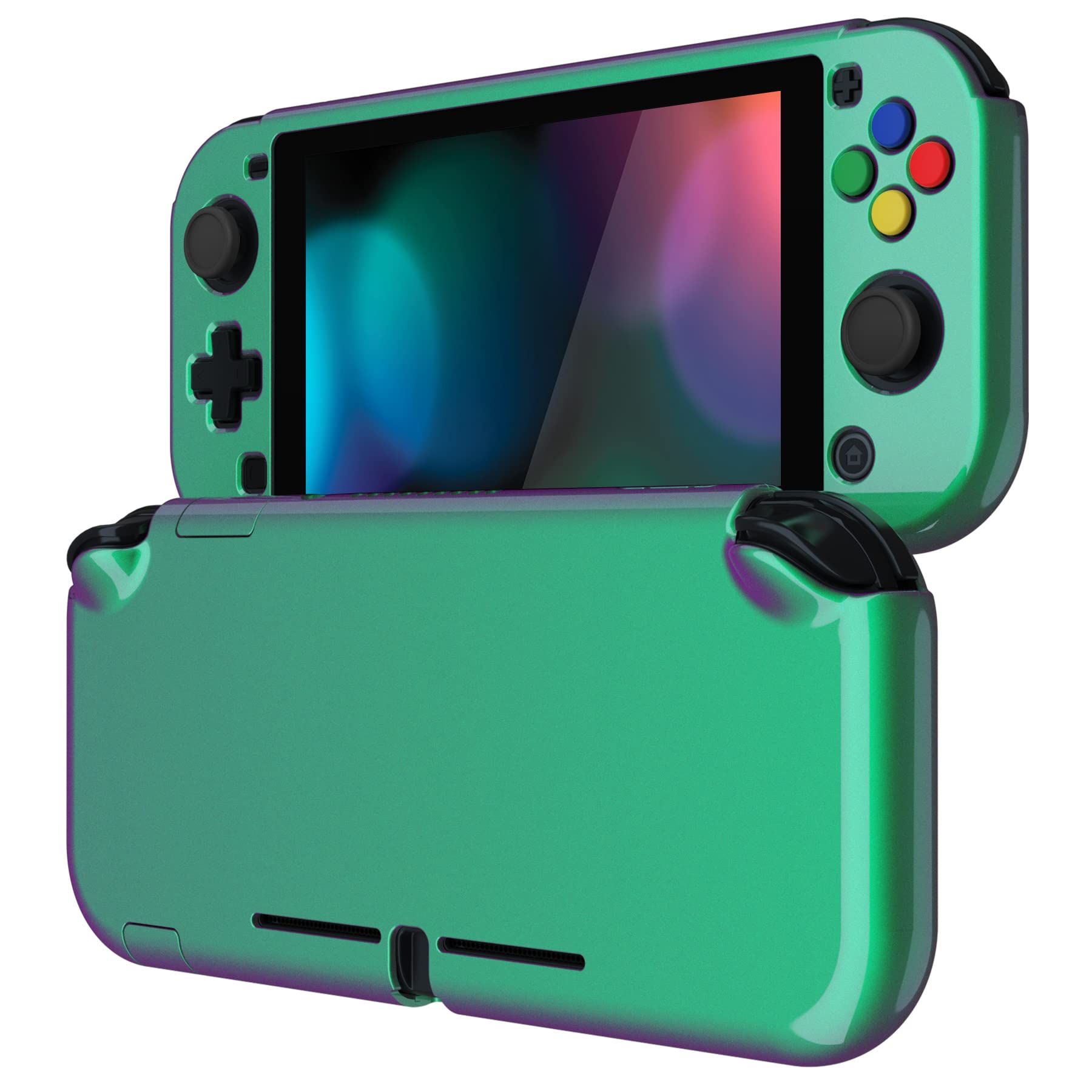 eXtremeRate PlayVital Glossy Chameleon Green Purple Protective Case Cover for Nintendo Switch Lite - Hard Shell Shield with Tempered Glass Screen Protector | Travel, Gaming, Home Entertainment Protection