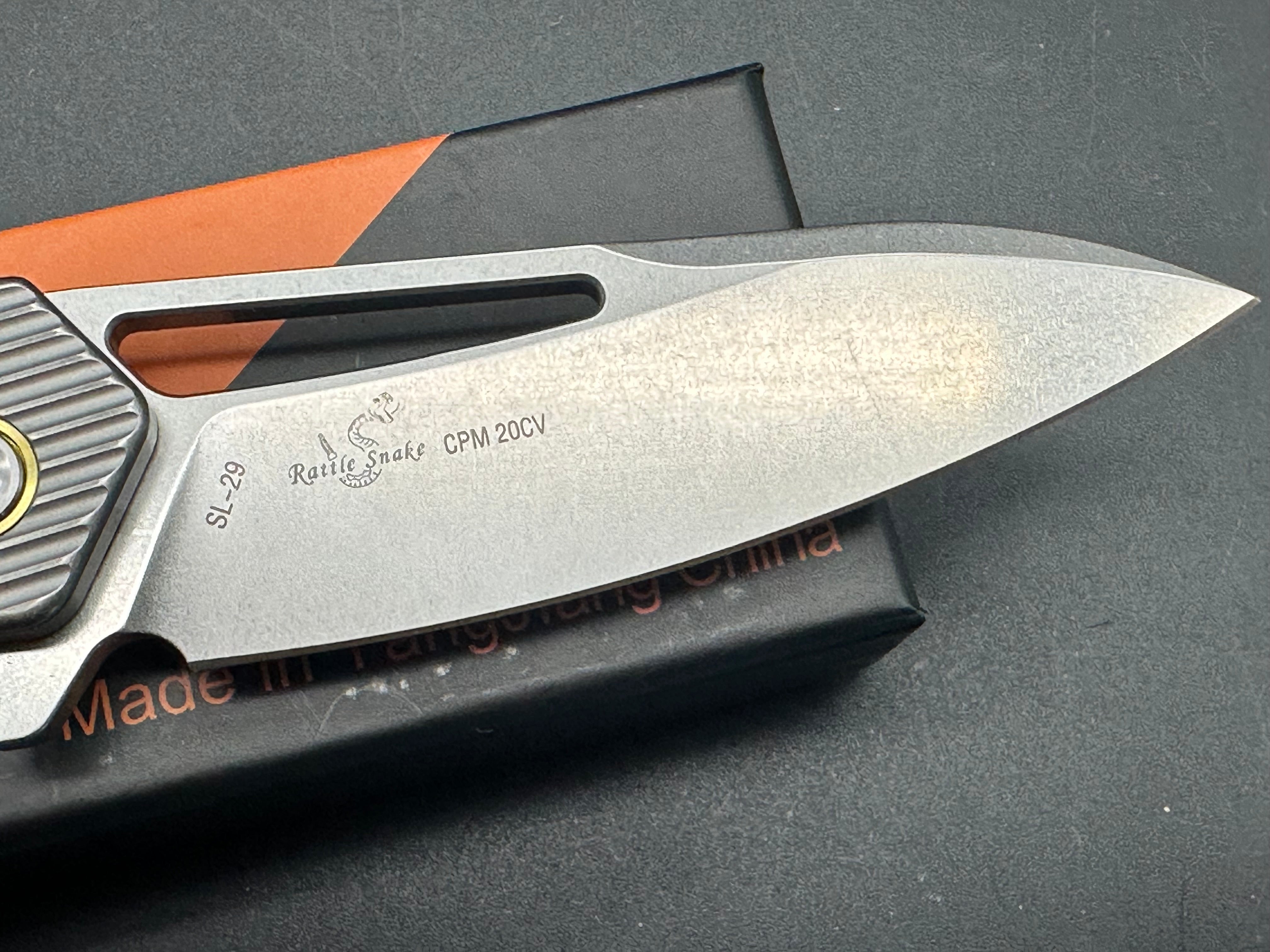 SIXLEAF SL 29B Rattlesnake Design Titanium Pocket Knife - CPM 20CV Blade Steel | EDC, Outdoor Camping, Hunting & Survival Gear