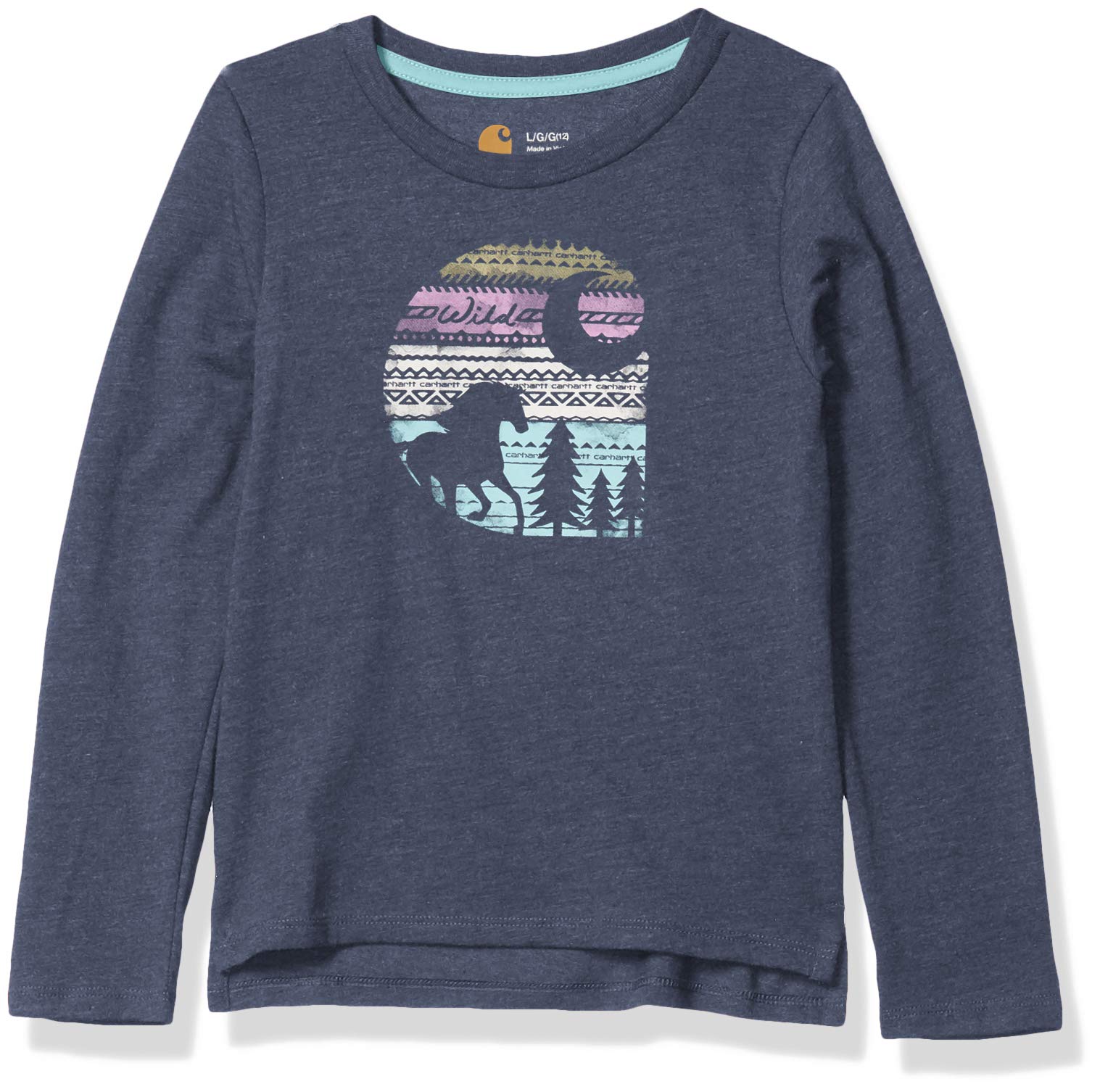 Carhartt Girls' Long Sleeve Graphic T-Shirt - Soft Cotton Tee for Kids - Cute & Durable Casual Wear for School, Play & Everyday Outfits