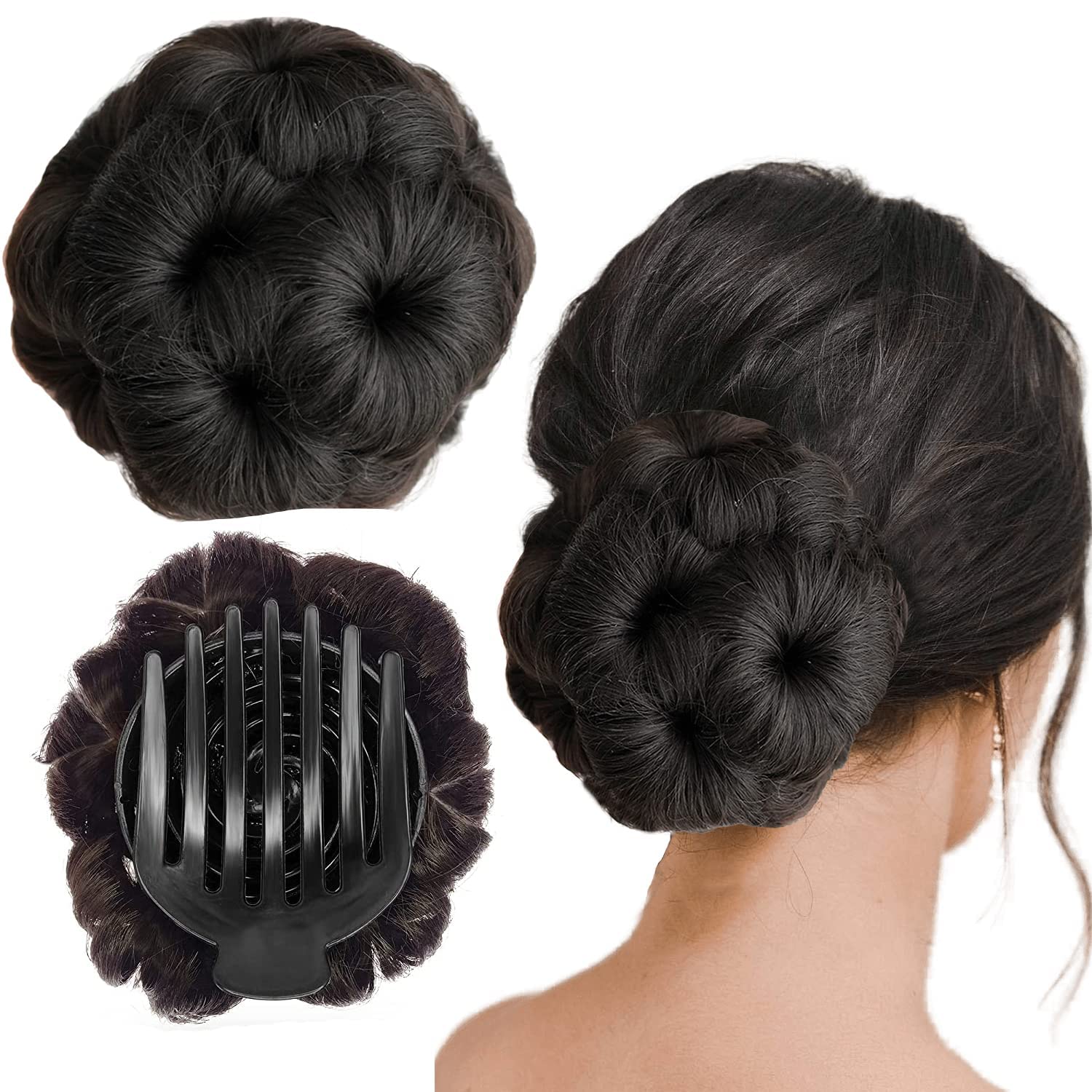 VIEWS Hair Buns for Women & Girls - Natural Brown Hair Extensions Ponytail Bun | Messy Bun Hairpiece for Women & Girls | Perfect for Parties, Weddings & Everyday Styling