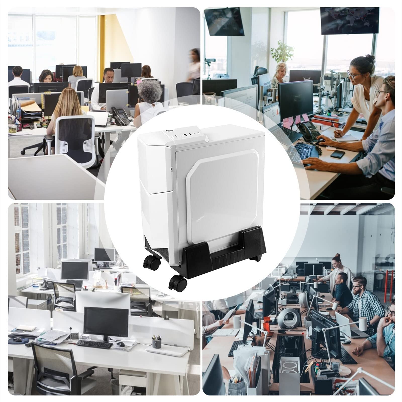 Universal CPU Stand Holder with Rolling Caster Wheels - Adjustable PC Tower Floor Stand for Desktop Computer Case, White | Perfect for Office, Gaming Setup & Home Workspace Organization