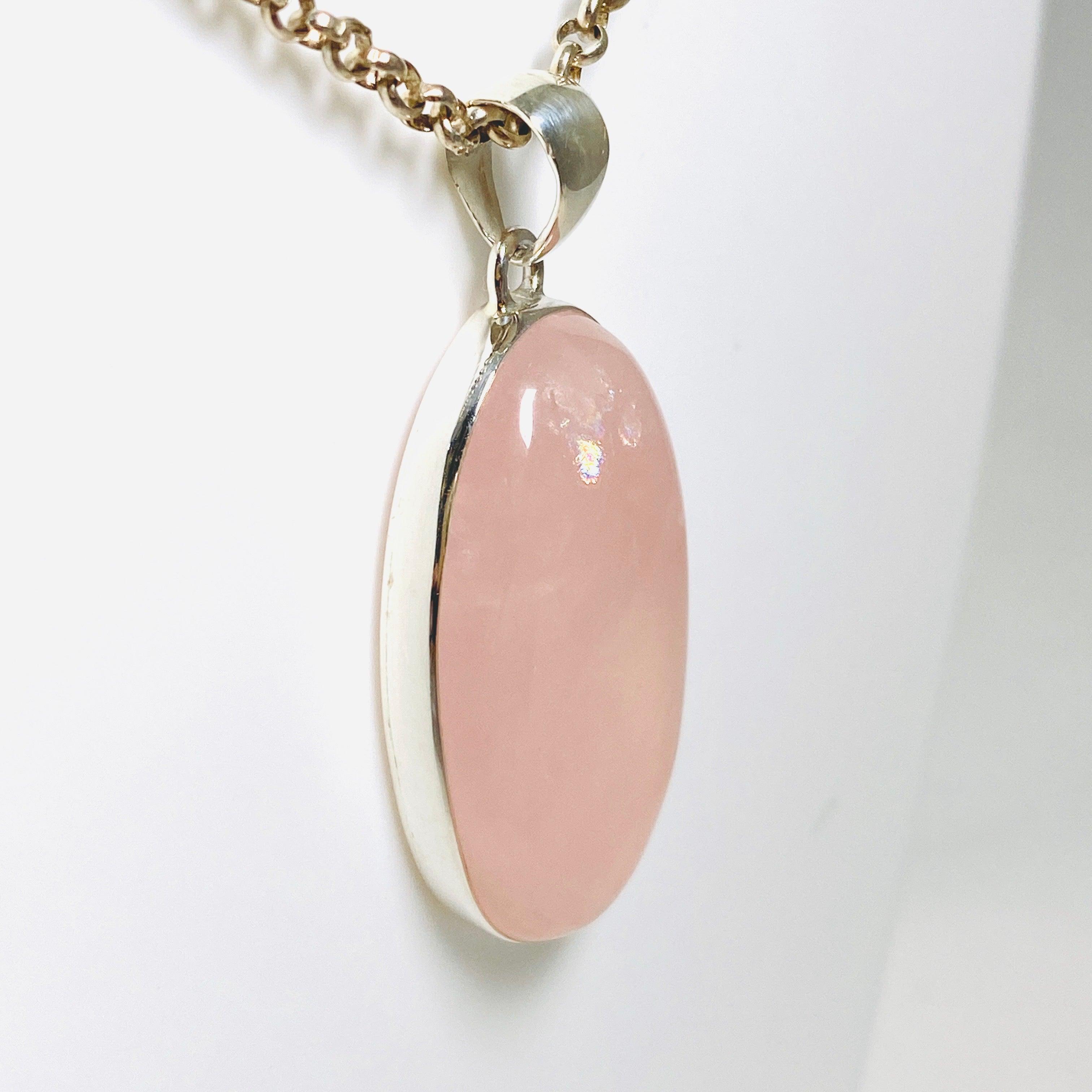 Rose Quartz Oval Pendant Necklace - Natural Healing Crystal Jewelry for Women - Elegant Gift for Valentine's Day, Birthday & Anniversary - Perfect for Meditation, Energy Healing & Spiritual Balance
