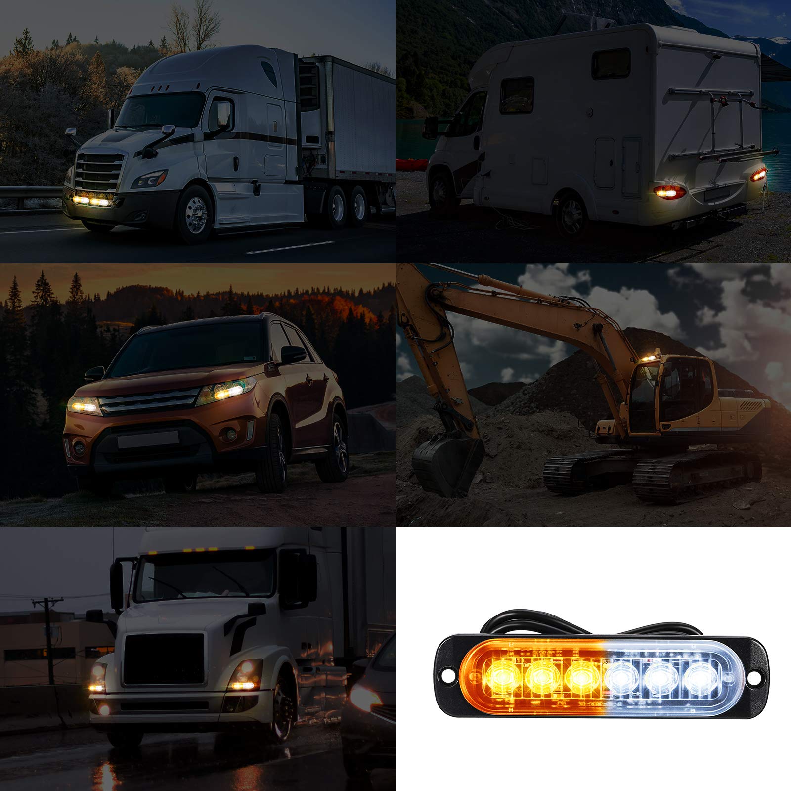 Frienda 24-Piece LED Amber Strobe Light Kit - Emergency Vehicle Flashing Lights for Trucks, Cars & Off-Road Vehicles - Windshield Mount Hazard Warning Lights with Pads & Screws - Perfect for Roadside Emergencies, Construction Zones & Nighttime Visibility