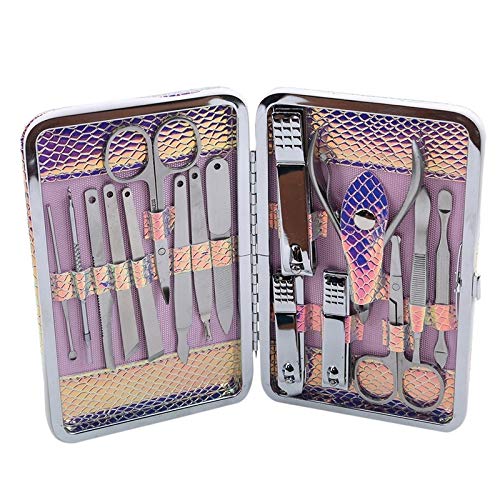 Professional 16-Piece Nail Clipper Set - Manicure & Pedicure Tools Kit with Scissors, Tweezers, Cuticle Knife - Purple | Perfect for Home, Salon, Travel & Nail Art Enthusiasts