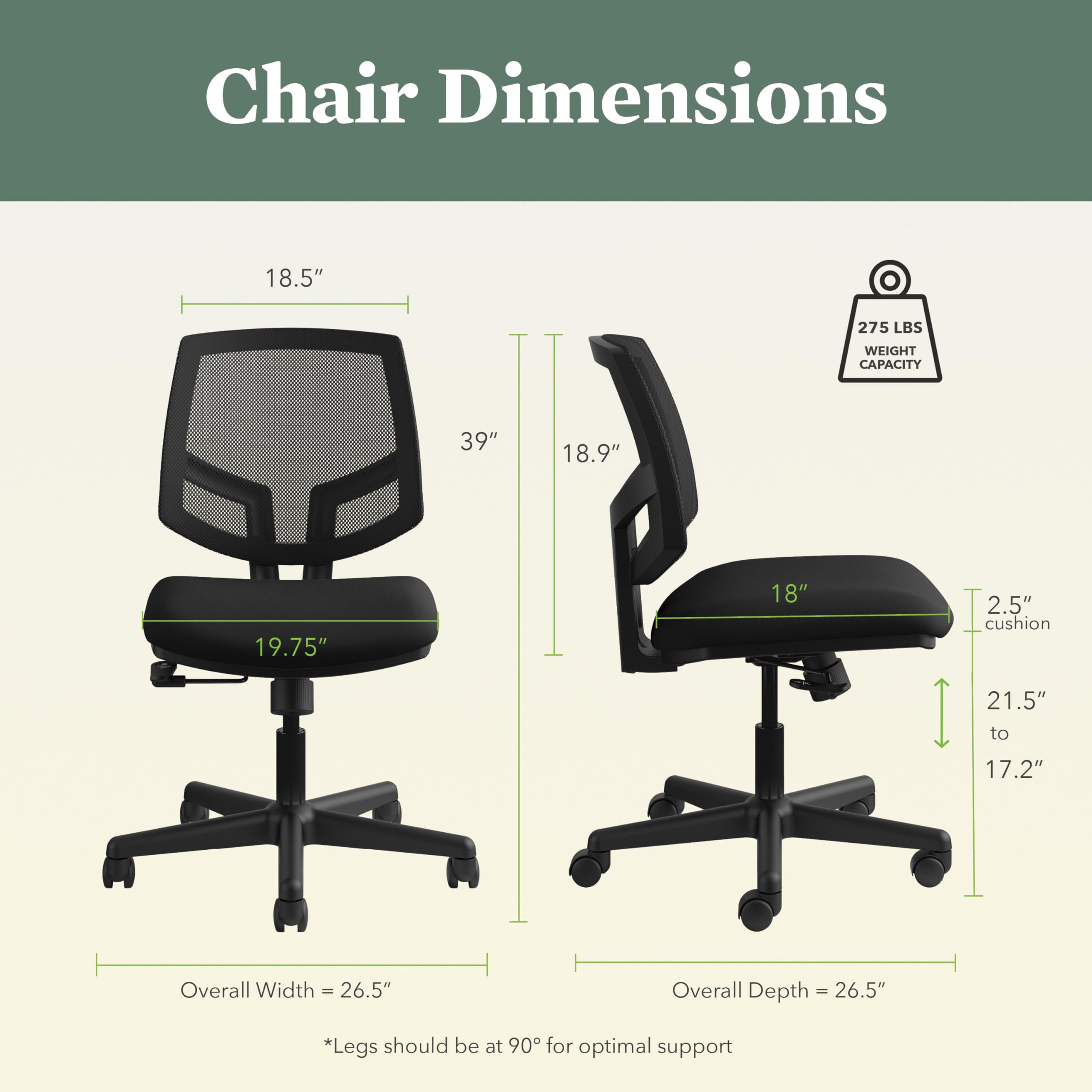 HON Volt Mesh Office Chair - Ergonomic Computer Desk Chair with Breathable Mesh Back, Adjustable Height & Lumbar Support - Ideal for Home Office, Gaming, and Workspace (Black)