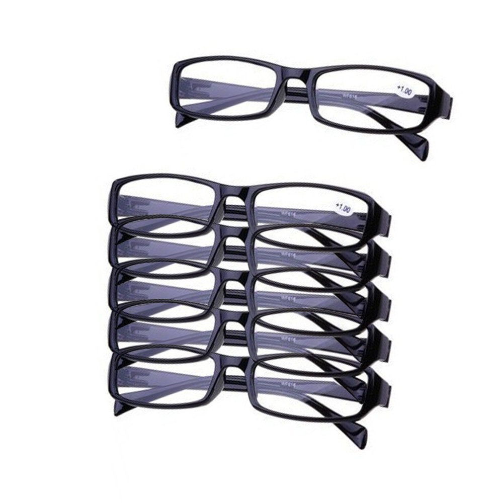 6 Pairs Black Full Frame Reading Glasses +1.50 Magnification - Perfect for Reading, Crafts & Computer Work
