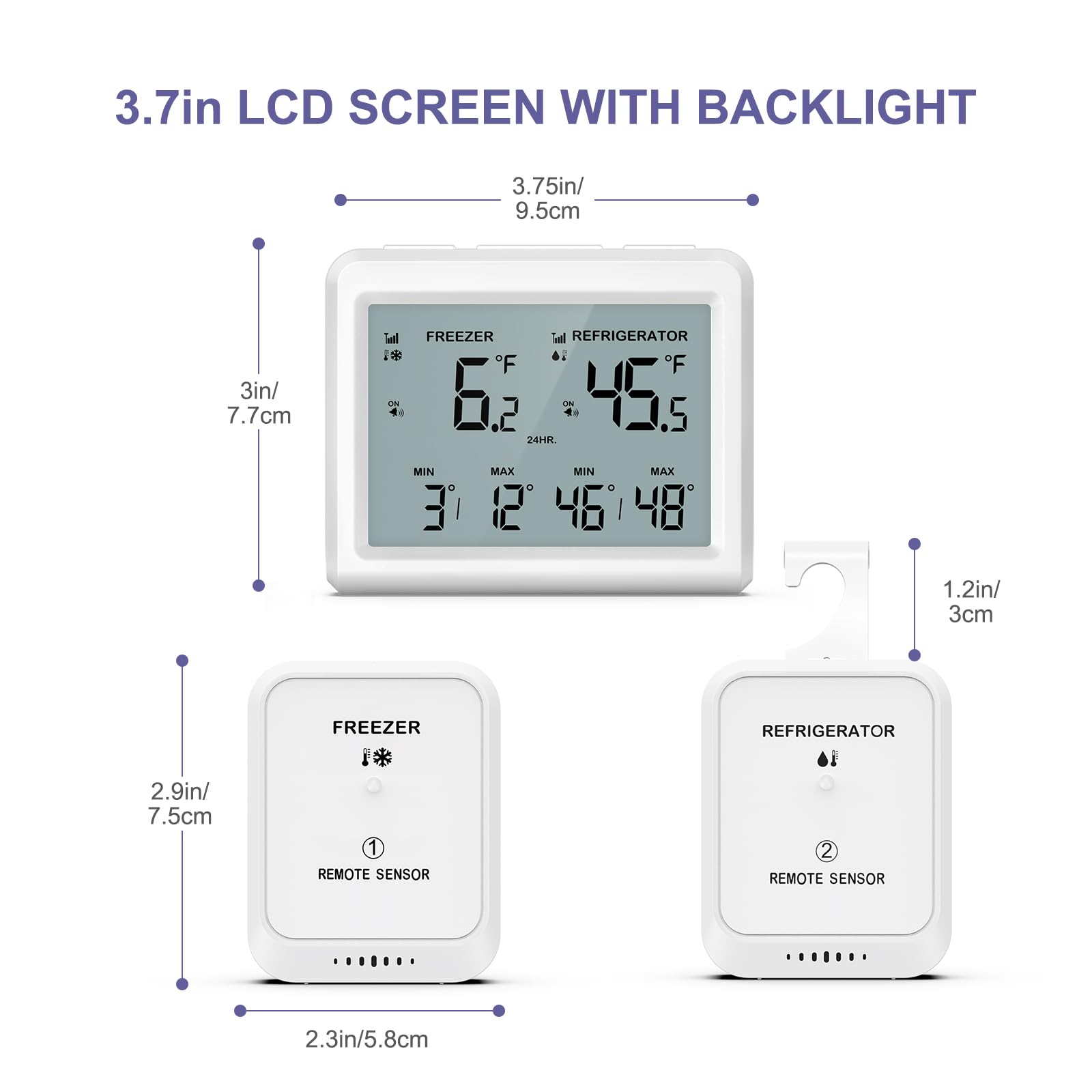 Digital Refrigerator Thermometer with Alarm - 3.7