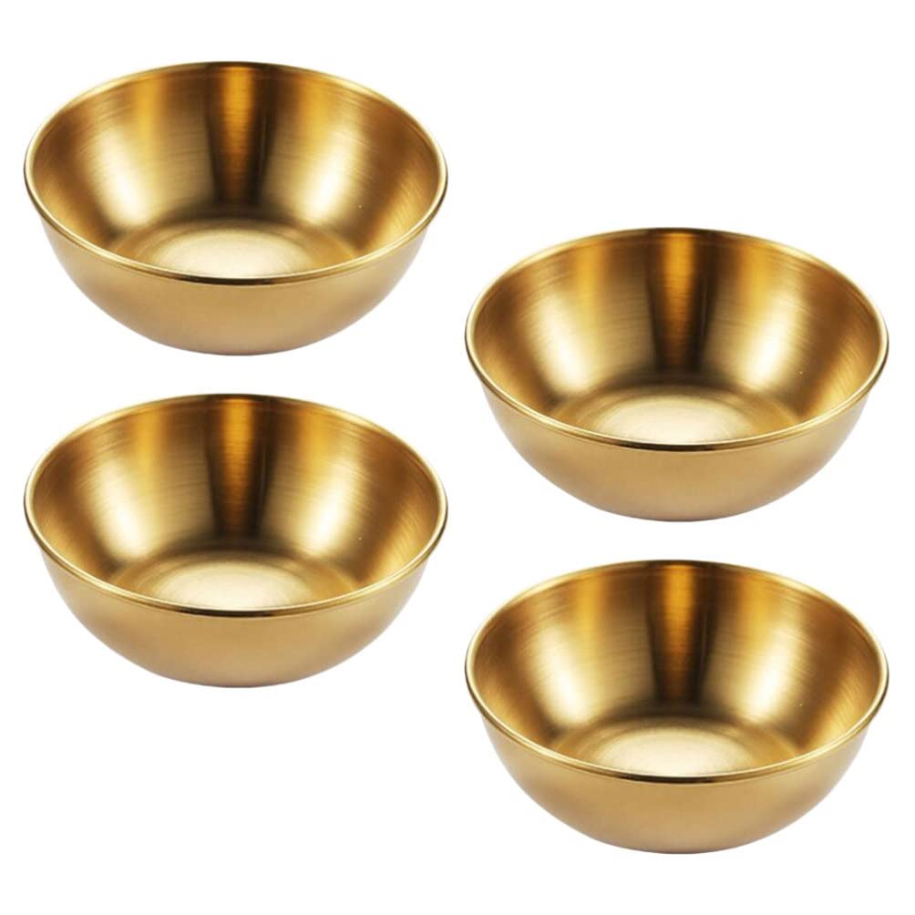 DOITOOL 4-Piece Stainless Steel Sauce Bowls Set - Round Soy Sushi Dipping Dishes, Seasoning Bowls for Appetizers & Condiments - Golden Restaurant-Grade Saucers for Home & Commercial Use - Perfect for Sushi, Dumplings, Soy Sauce & Dipping Sauces